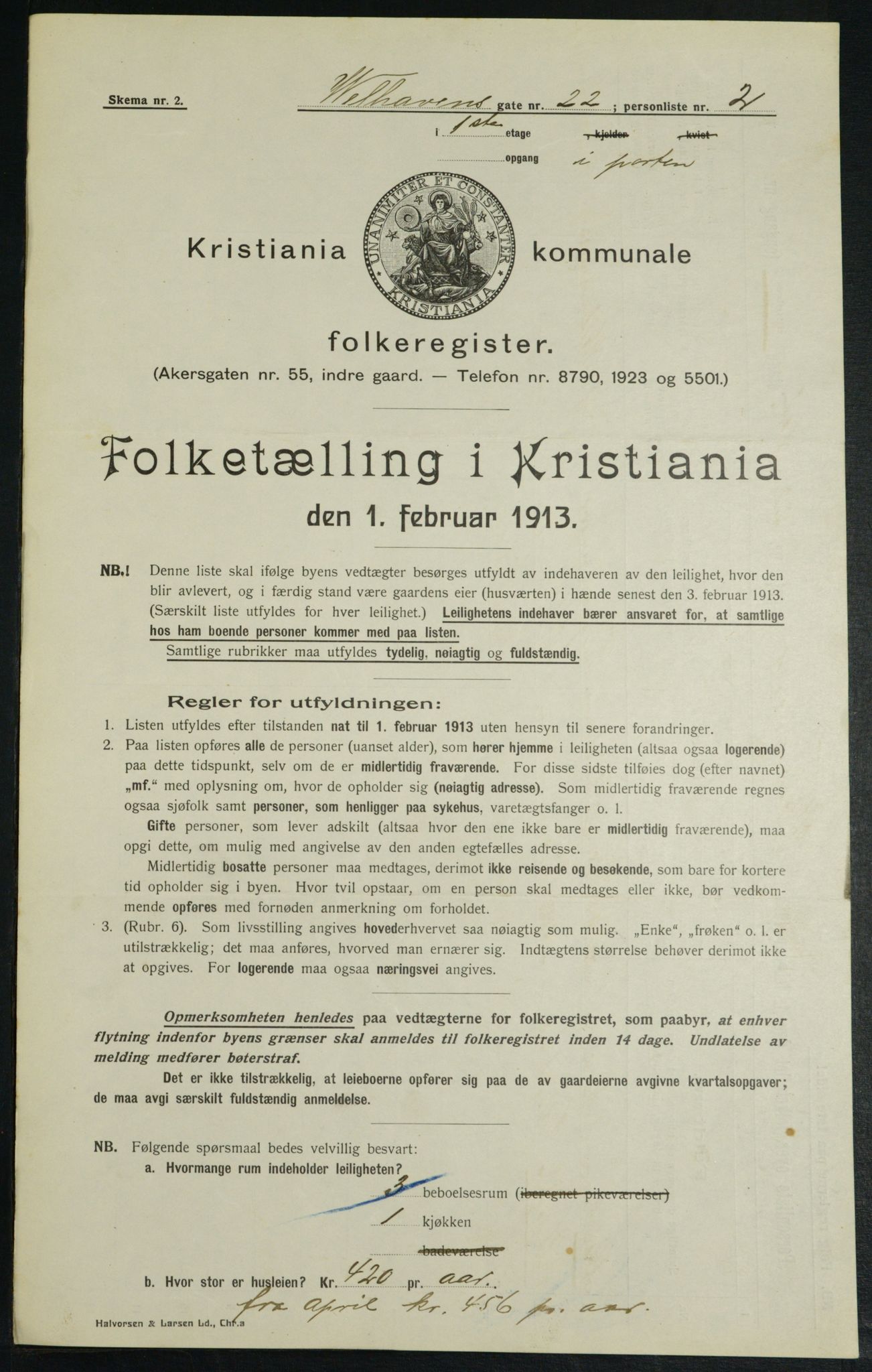 OBA, Kommunal folketelling 1.2.1913 for Kristiania, 1913, s. 127651