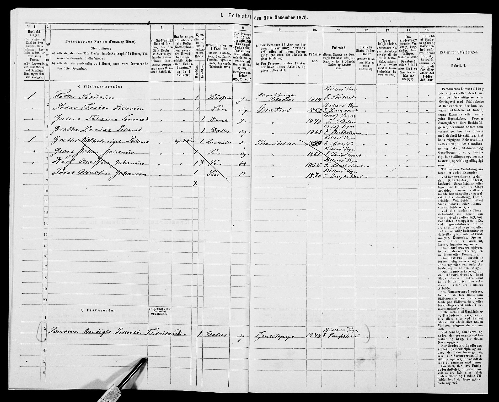 SAK, Folketelling 1875 for 1042L Flekkefjord prestegjeld, Nes sokn og Hidra sokn, 1875, s. 551