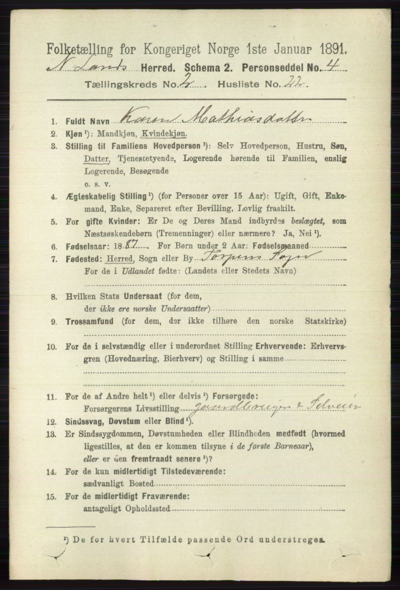RA, Folketelling 1891 for 0538 Nordre Land herred, 1891, s. 712