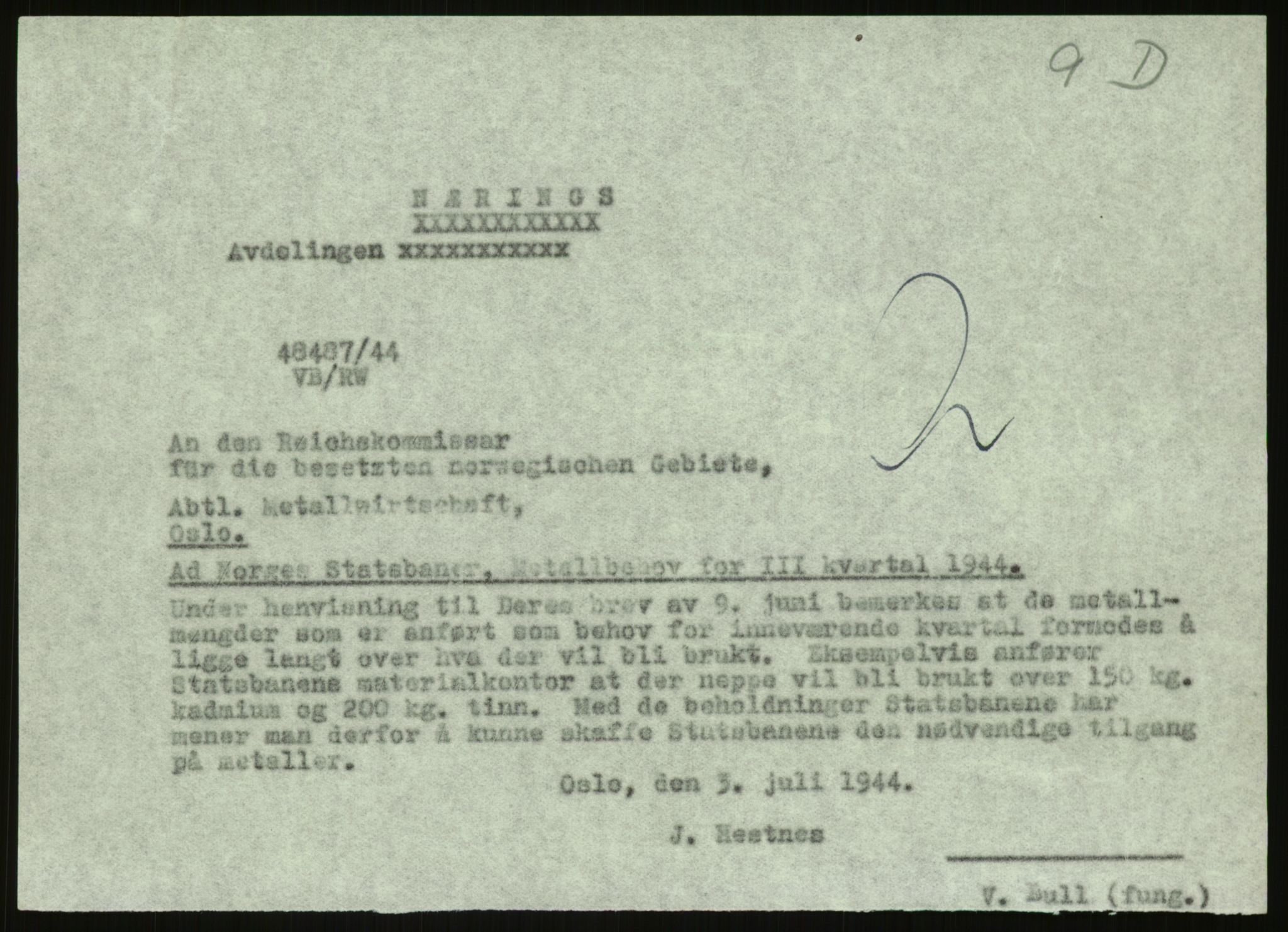 Direktoratet for industriforsyning, Sekretariatet, AV/RA-S-4153/D/Df/L0054: 9. Metallkontoret, 1940-1945, s. 403