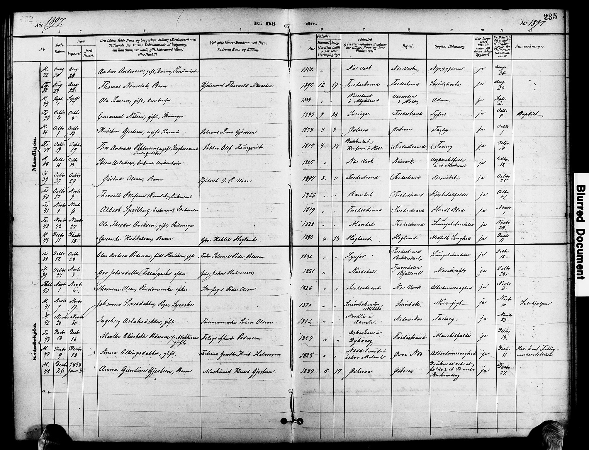 Holt sokneprestkontor, AV/SAK-1111-0021/F/Fb/L0011: Klokkerbok nr. B 11, 1897-1921, s. 235