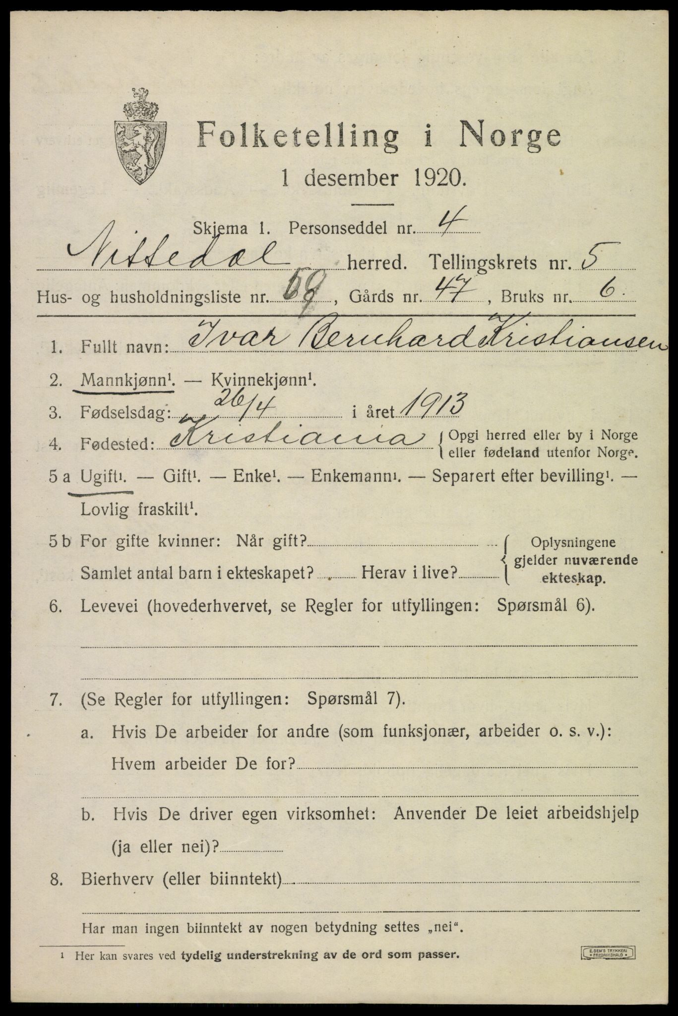 SAO, Folketelling 1920 for 0233 Nittedal herred, 1920, s. 7264