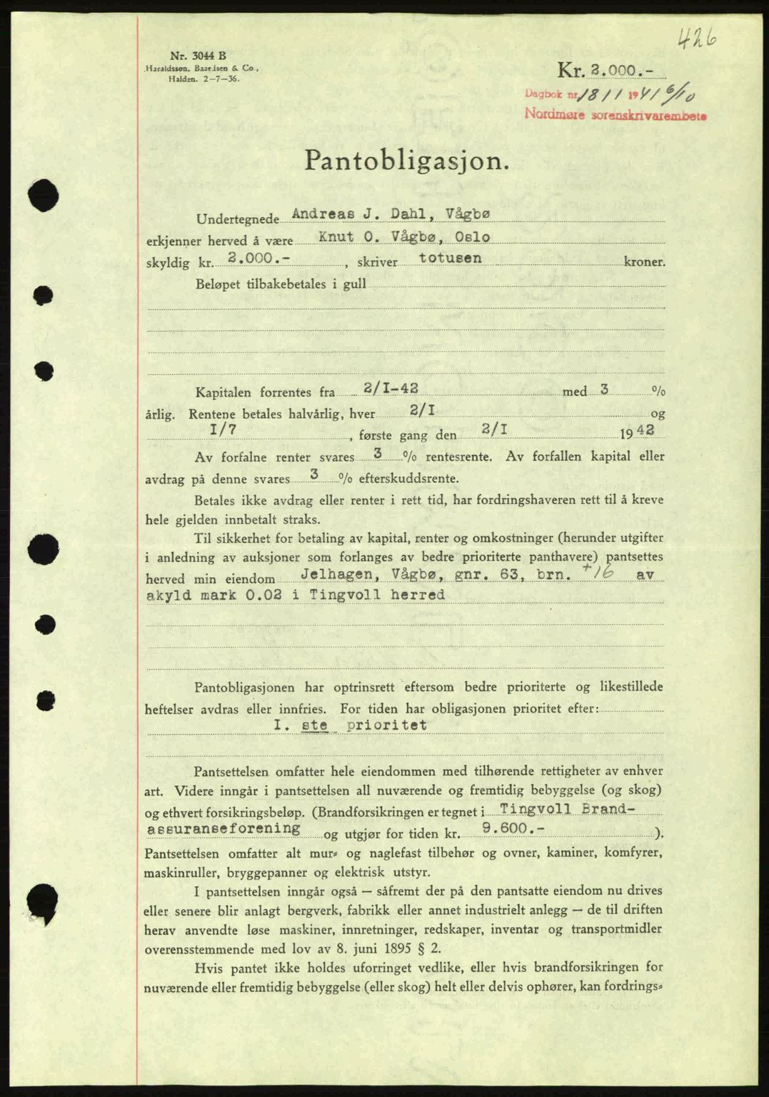 Nordmøre sorenskriveri, SAT/A-4132/1/2/2Ca: Pantebok nr. B88, 1941-1942, Dagboknr: 1811/1941