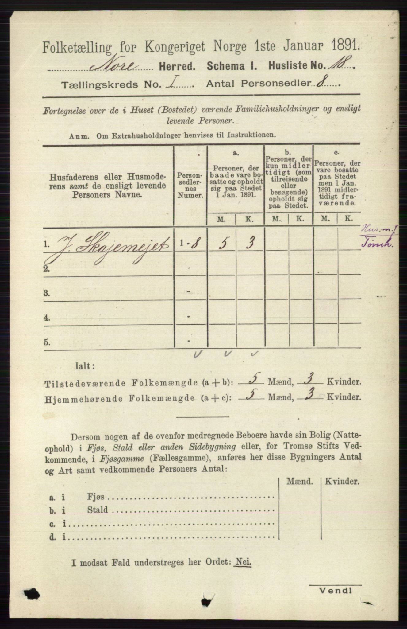 RA, Folketelling 1891 for 0633 Nore herred, 1891, s. 54