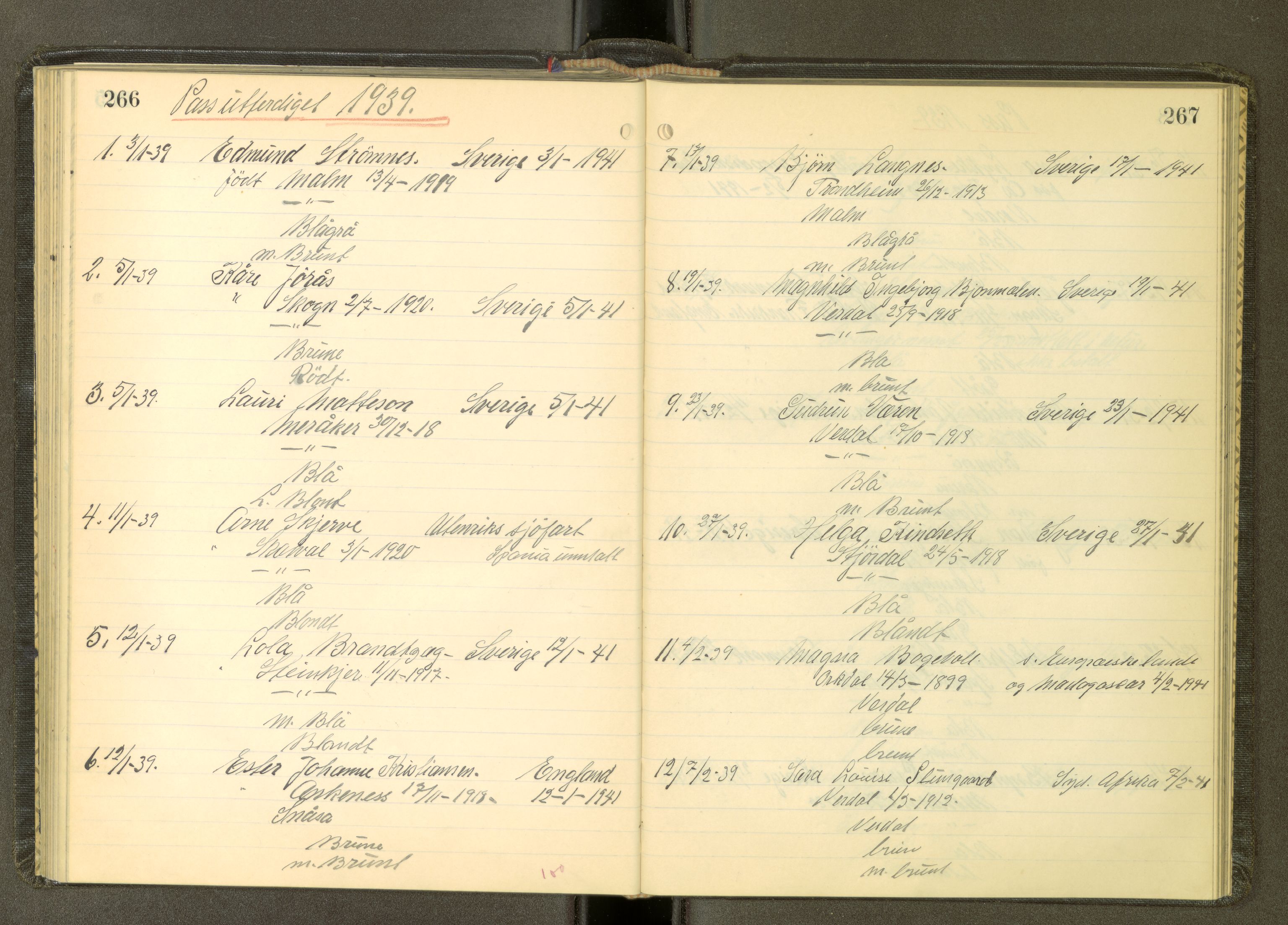 Inntrøndelag politikammer, AV/SAT-A-1854/4/I/Ia/L0001: Passprotokoll, 1934-1939, s. 266-267