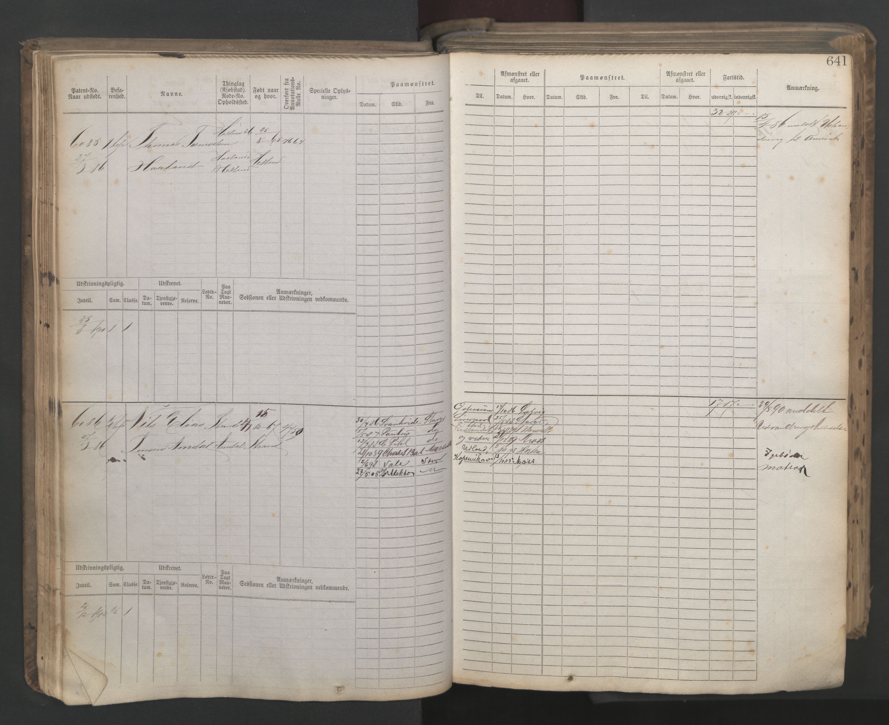 Stavanger sjømannskontor, AV/SAST-A-102006/F/Fb/Fbb/L0021: Sjøfartshovedrulle patnentnr. 6005-7204 (dublett), 1887, s. 45