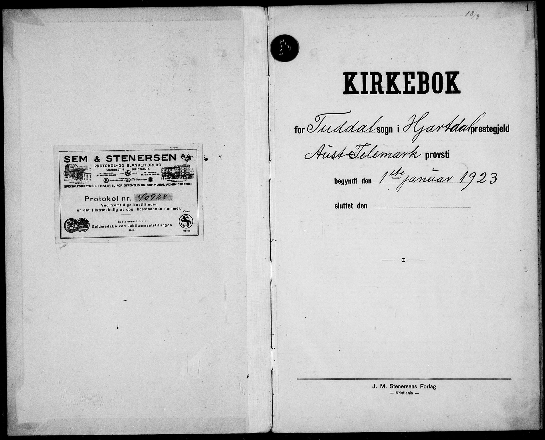 Hjartdal kirkebøker, AV/SAKO-A-270/F/Fc/L0004: Ministerialbok nr. III 4, 1923-1936, s. 1