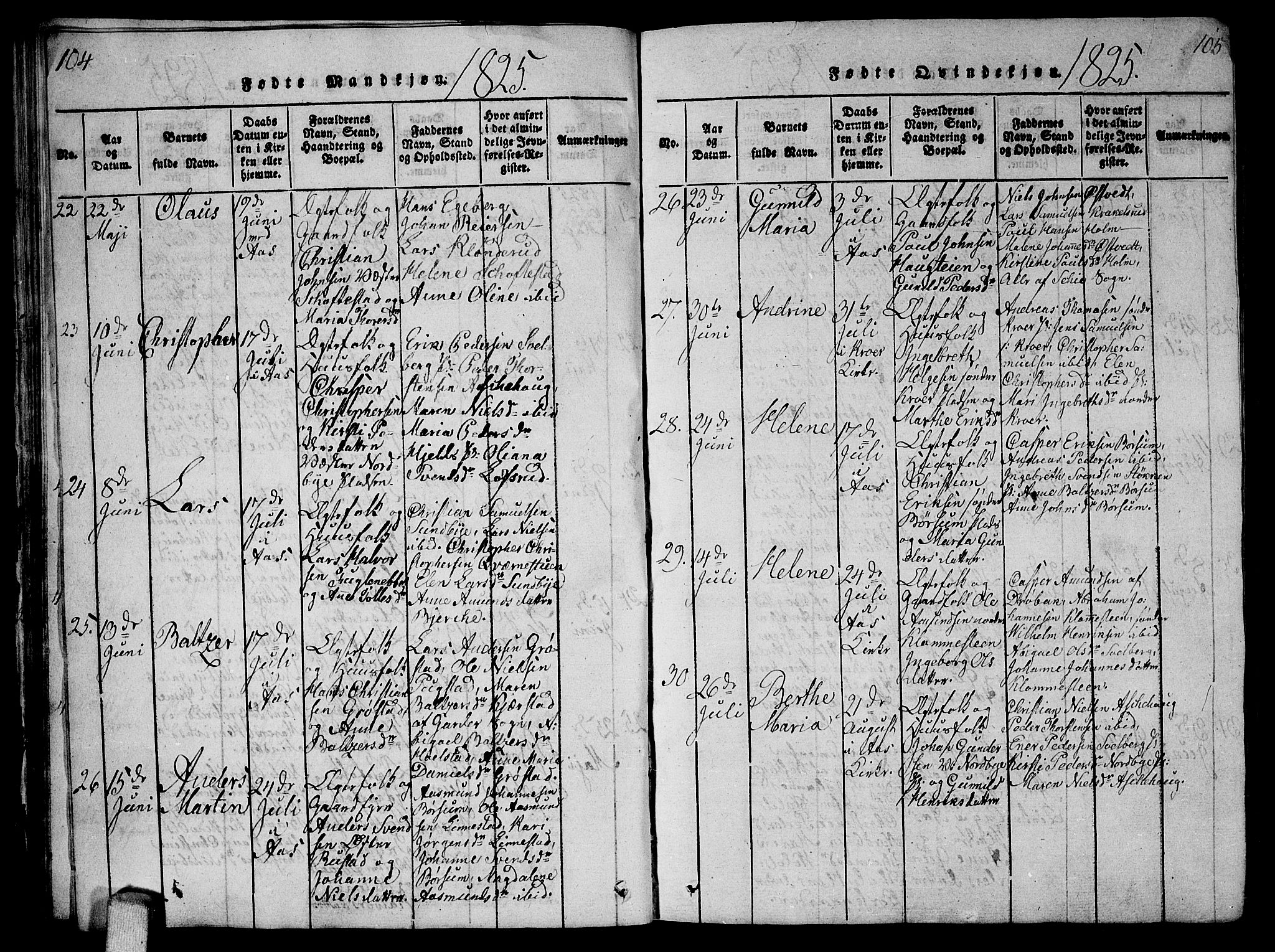 Ås prestekontor Kirkebøker, AV/SAO-A-10894/G/Ga/L0002: Klokkerbok nr. I 2, 1820-1836, s. 104-105