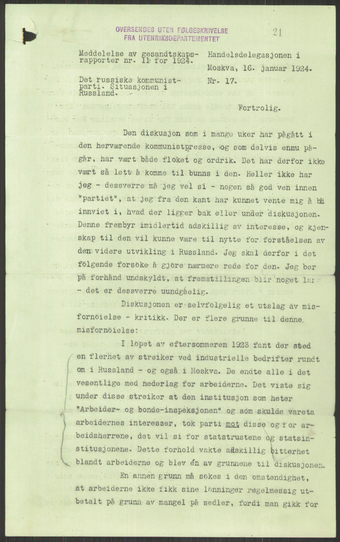 Justisdepartementet, Politikontoret P, AV/RA-S-2220/O/Ob/L0065: Russland III, 1921-1924