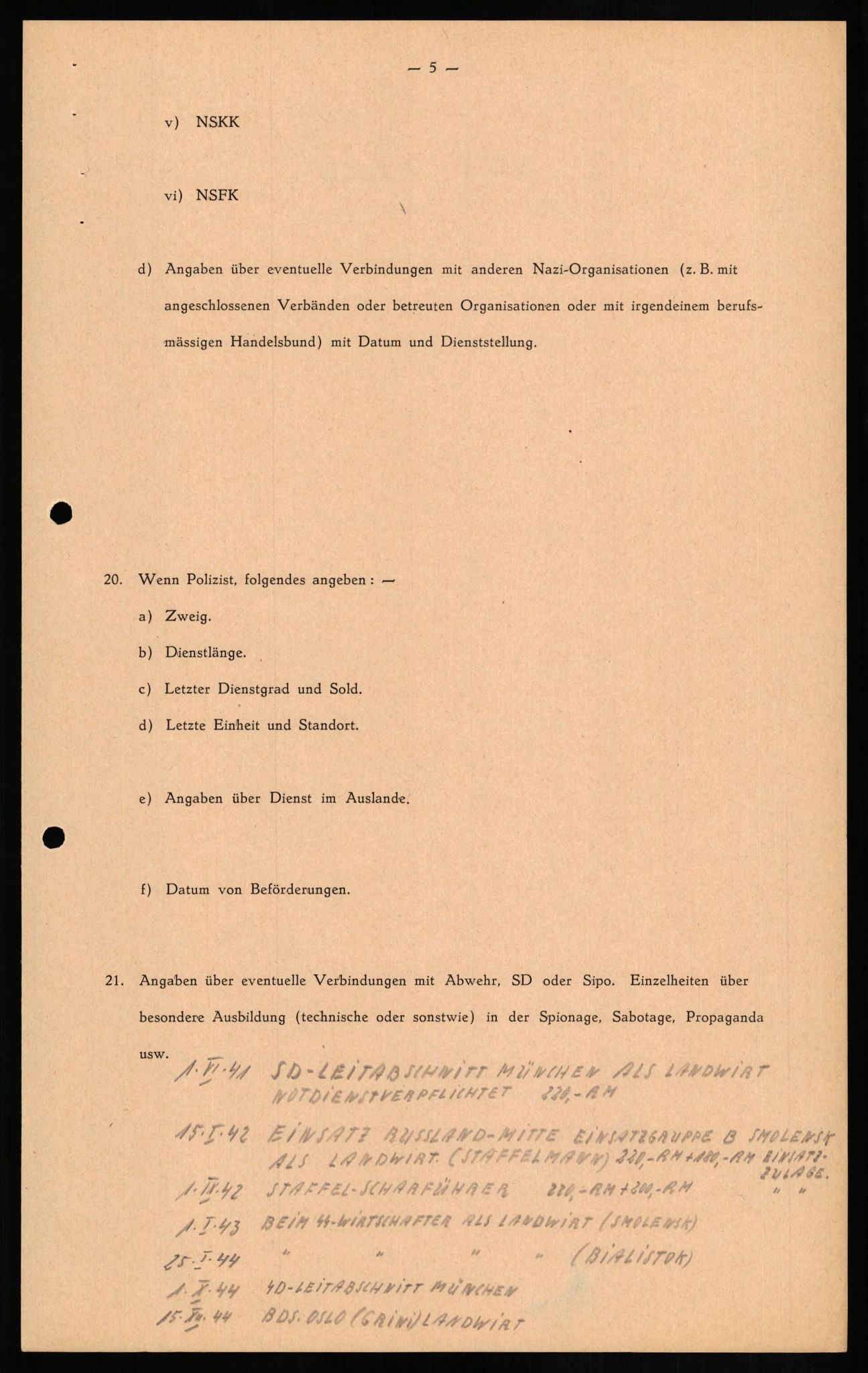 Forsvaret, Forsvarets overkommando II, RA/RAFA-3915/D/Db/L0017: CI Questionaires. Tyske okkupasjonsstyrker i Norge. Tyskere., 1945-1946, s. 341