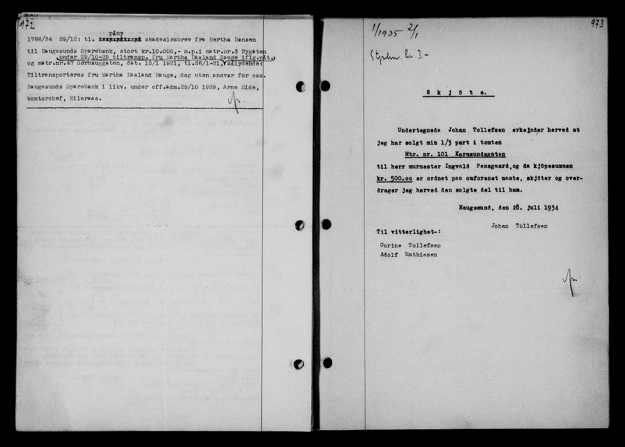 Haugesund tingrett, SAST/A-101415/01/II/IIC/L0028: Pantebok nr. 28, 1934-1935, Tingl.dato: 02.01.1935