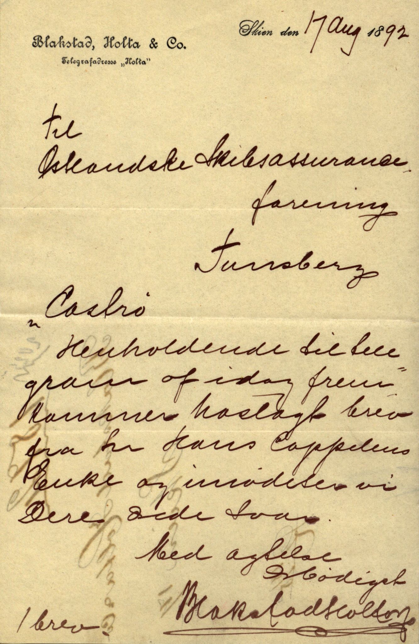 Pa 63 - Østlandske skibsassuranceforening, VEMU/A-1079/G/Ga/L0029/0002: Havaridokumenter / Johanne, Ocean, Capella, Columbus, Castro, 1892, s. 49