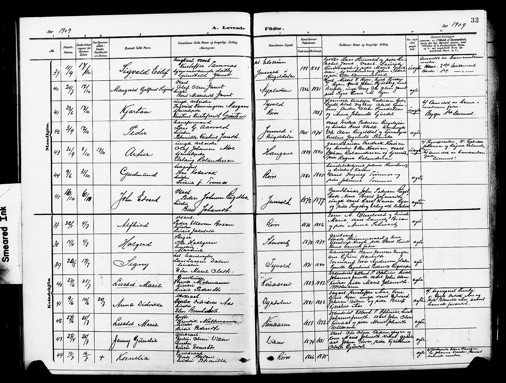 Ministerialprotokoller, klokkerbøker og fødselsregistre - Sør-Trøndelag, AV/SAT-A-1456/681/L0942: Klokkerbok nr. 681C06, 1906-1925, s. 33