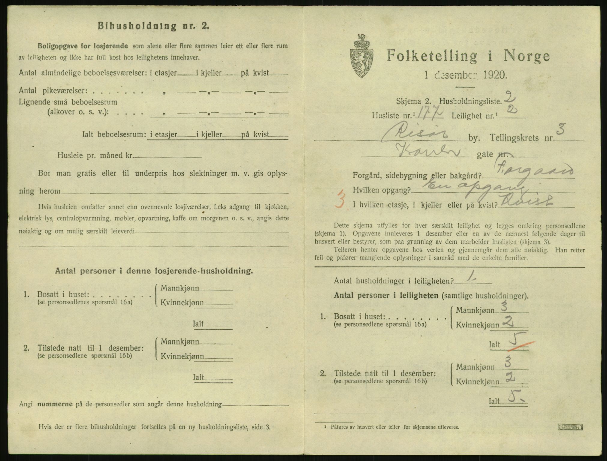 SAK, Folketelling 1920 for 0901 Risør kjøpstad, 1920, s. 3015