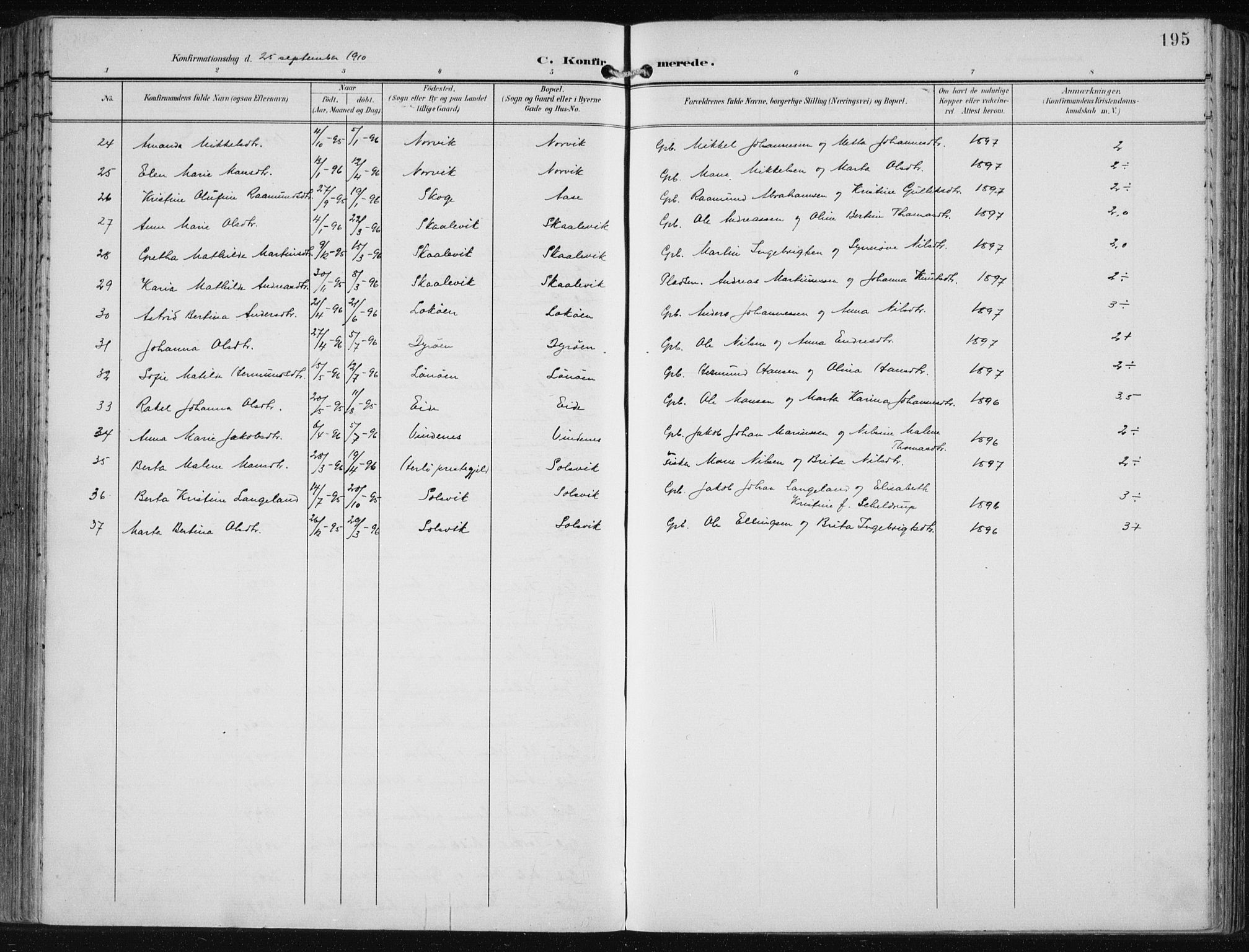 Fjell sokneprestembete, AV/SAB-A-75301/H/Haa: Ministerialbok nr. A  9, 1899-1910, s. 195