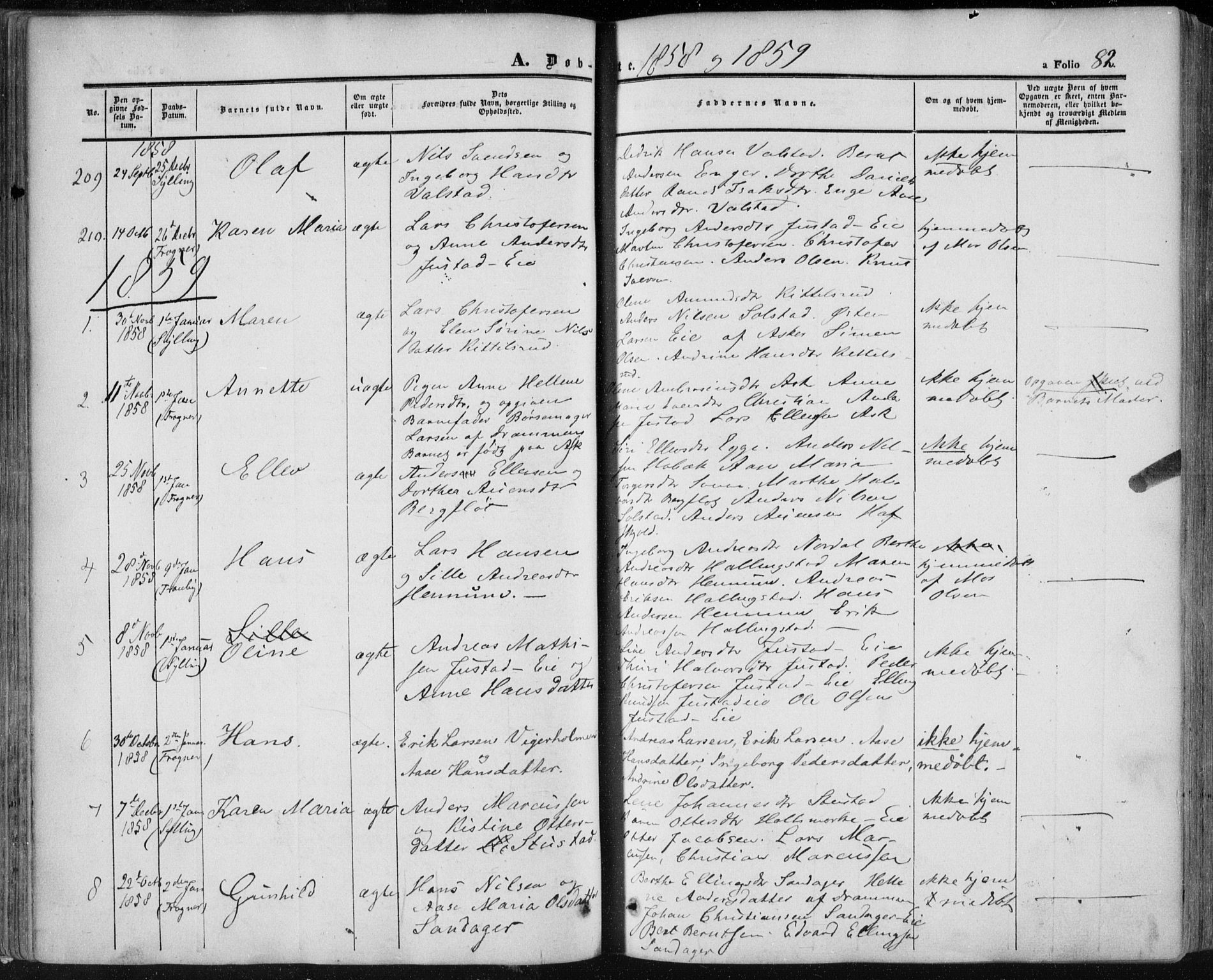 Lier kirkebøker, AV/SAKO-A-230/F/Fa/L0012: Ministerialbok nr. I 12, 1854-1864, s. 82