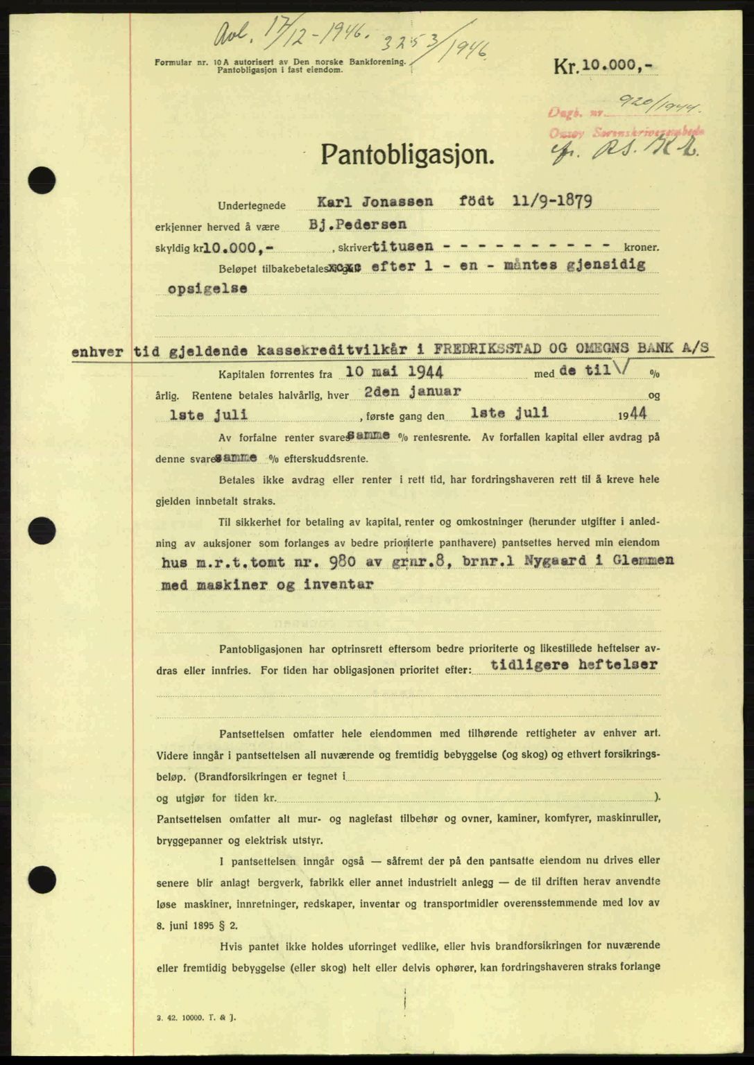 Onsøy sorenskriveri, SAO/A-10474/G/Ga/Gac/L0003: Pantebok nr. B3, 1940-1944, Dagboknr: 920/1944