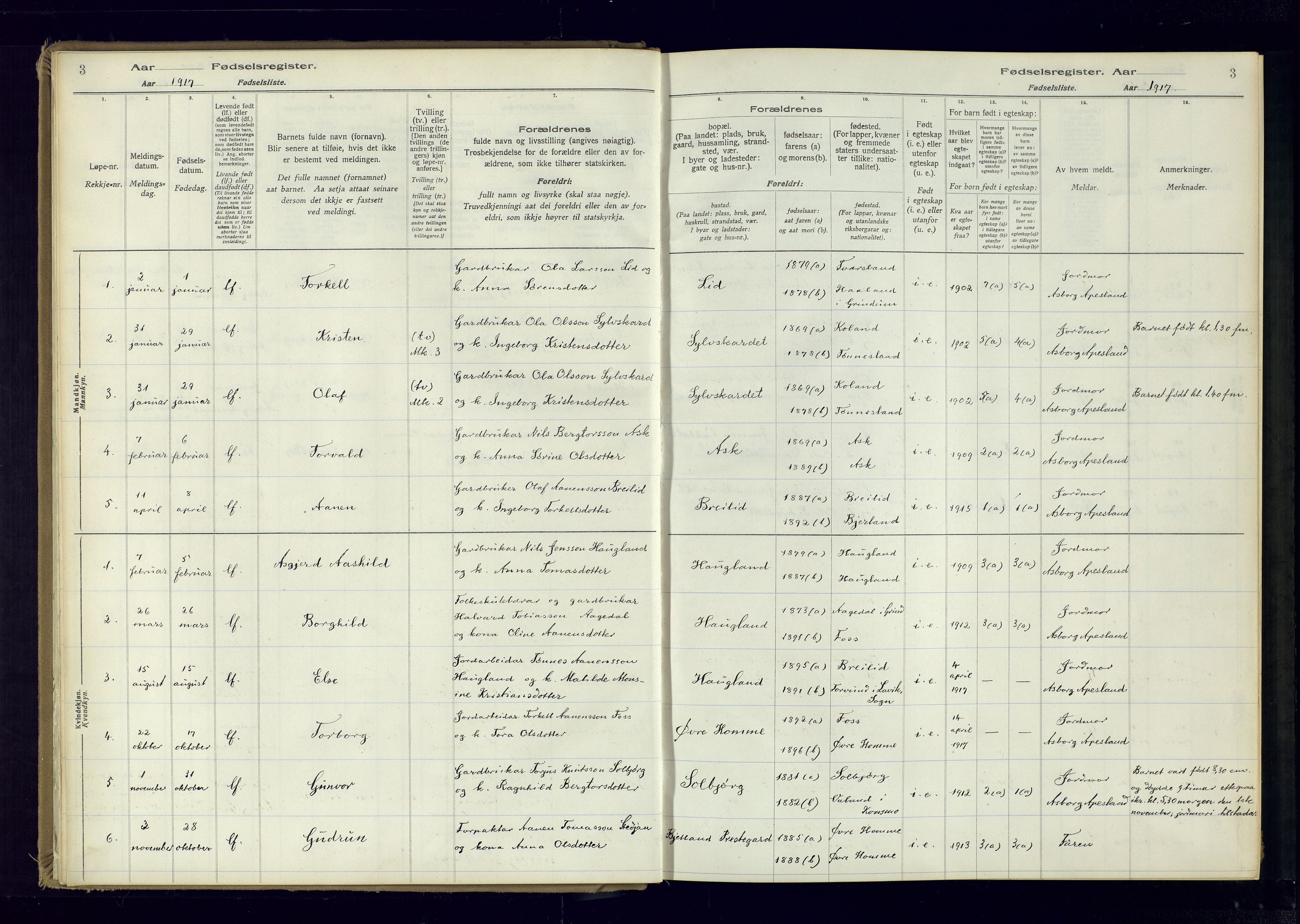 Bjelland sokneprestkontor, SAK/1111-0005/J/Ja/L0001: Fødselsregister nr. II.4.2, 1916-1982, s. 3