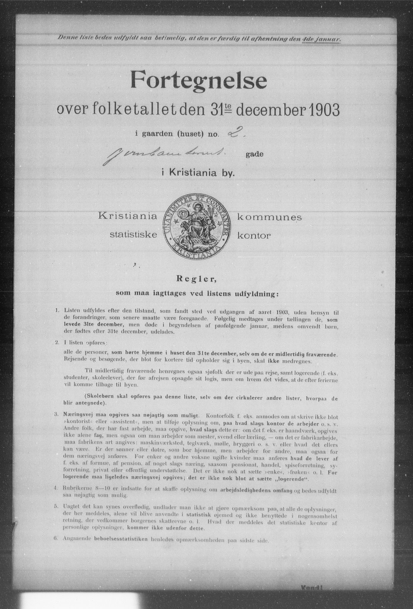 OBA, Kommunal folketelling 31.12.1903 for Kristiania kjøpstad, 1903, s. 9101