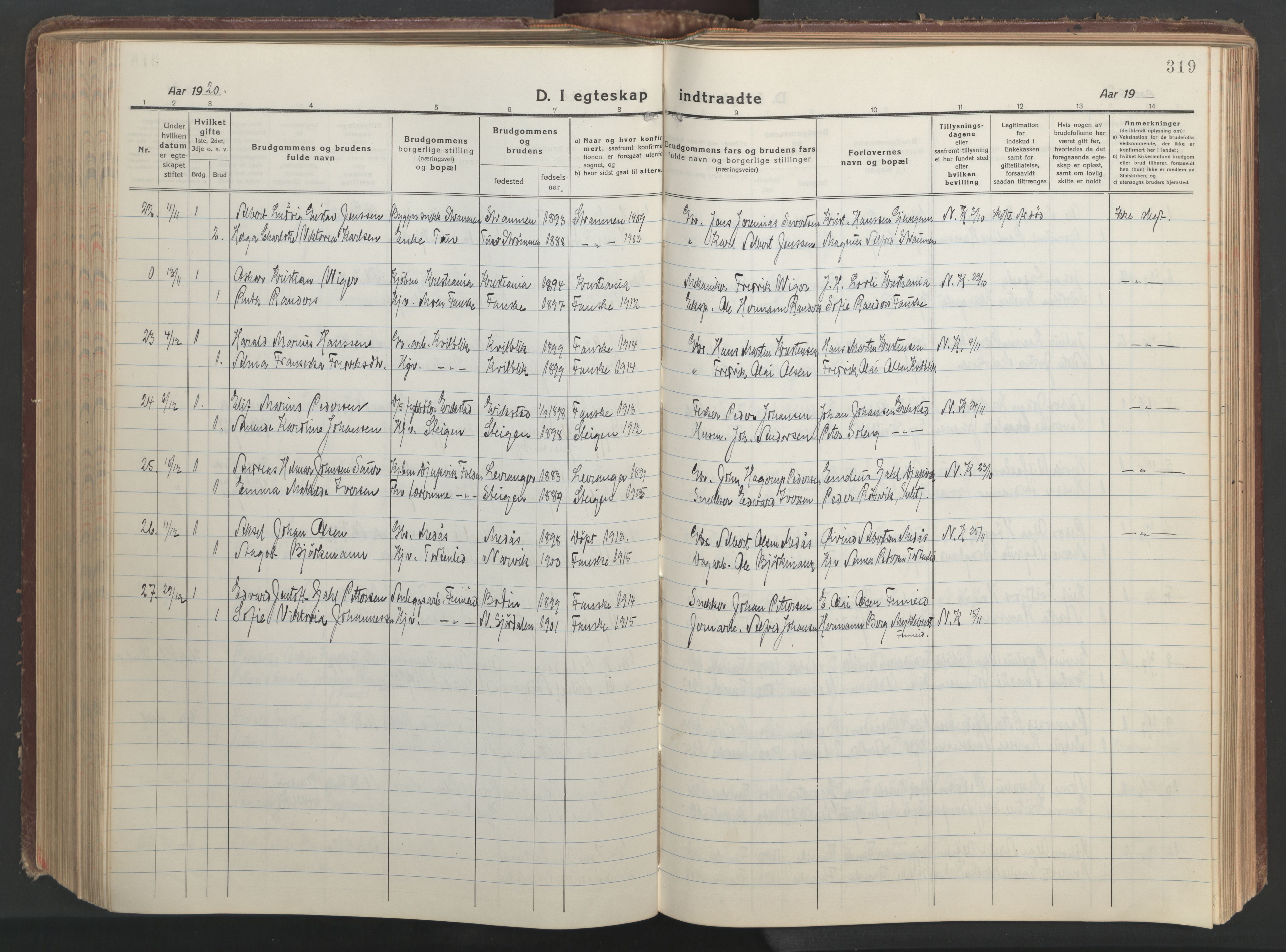 Ministerialprotokoller, klokkerbøker og fødselsregistre - Nordland, AV/SAT-A-1459/849/L0700: Klokkerbok nr. 849C01, 1919-1946, s. 319