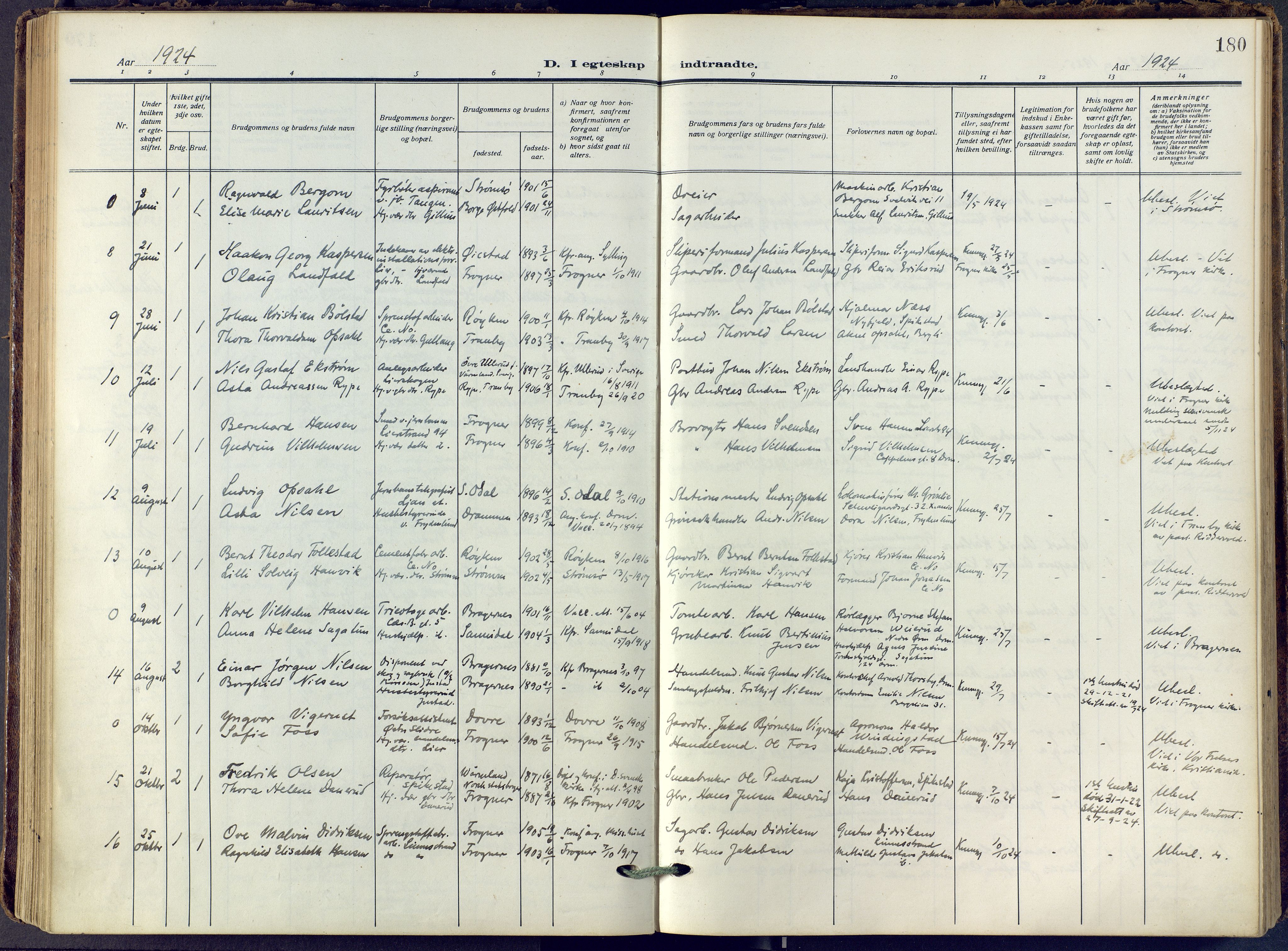 Lier kirkebøker, SAKO/A-230/F/Fa/L0019: Ministerialbok nr. I 19, 1918-1928, s. 180