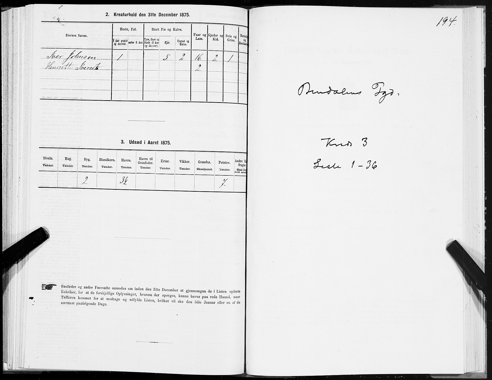 SAT, Folketelling 1875 for 1811P Bindal prestegjeld, 1875, s. 1194