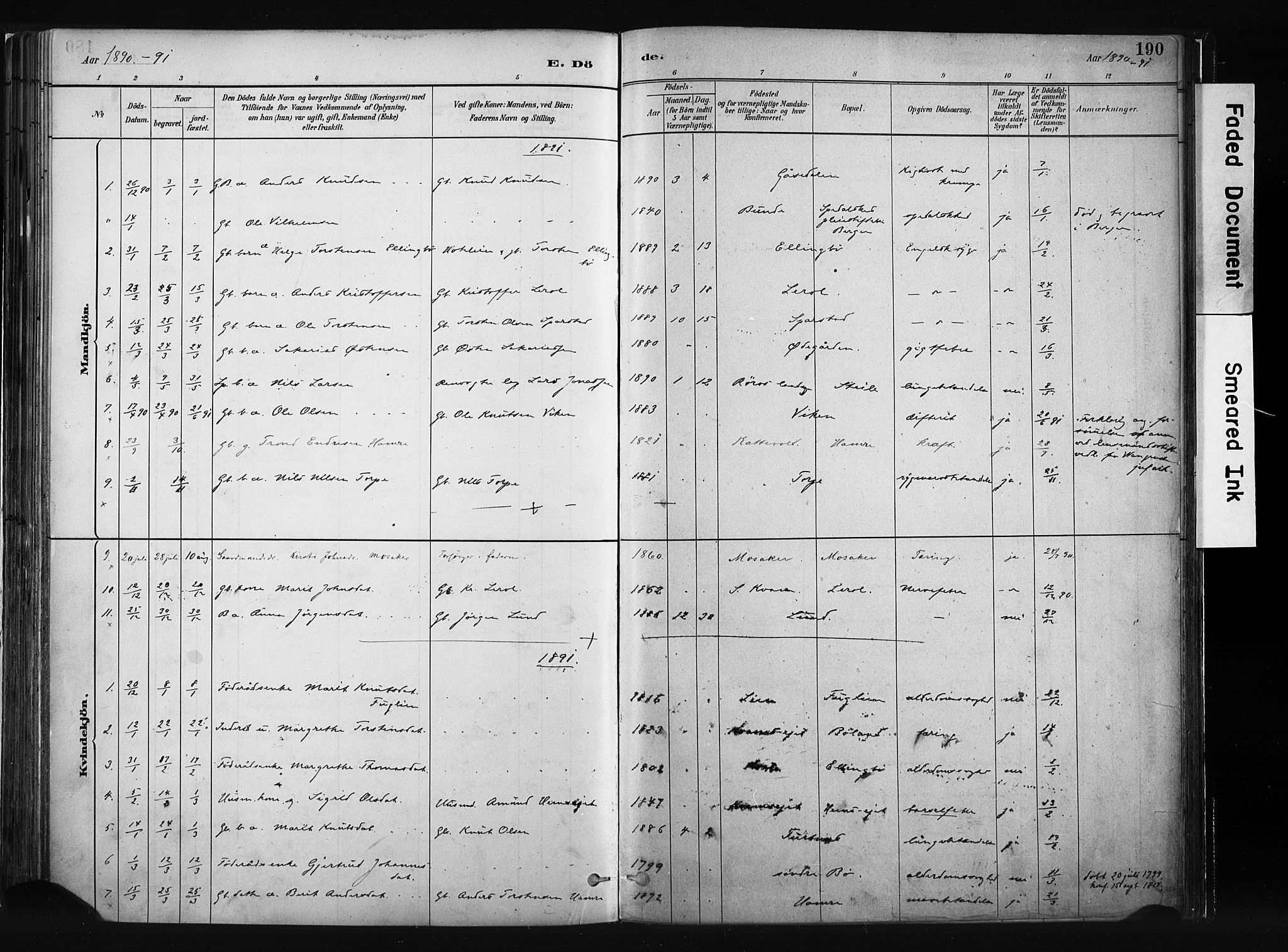 Vang prestekontor, Valdres, AV/SAH-PREST-140/H/Ha/L0008: Ministerialbok nr. 8, 1882-1910, s. 190