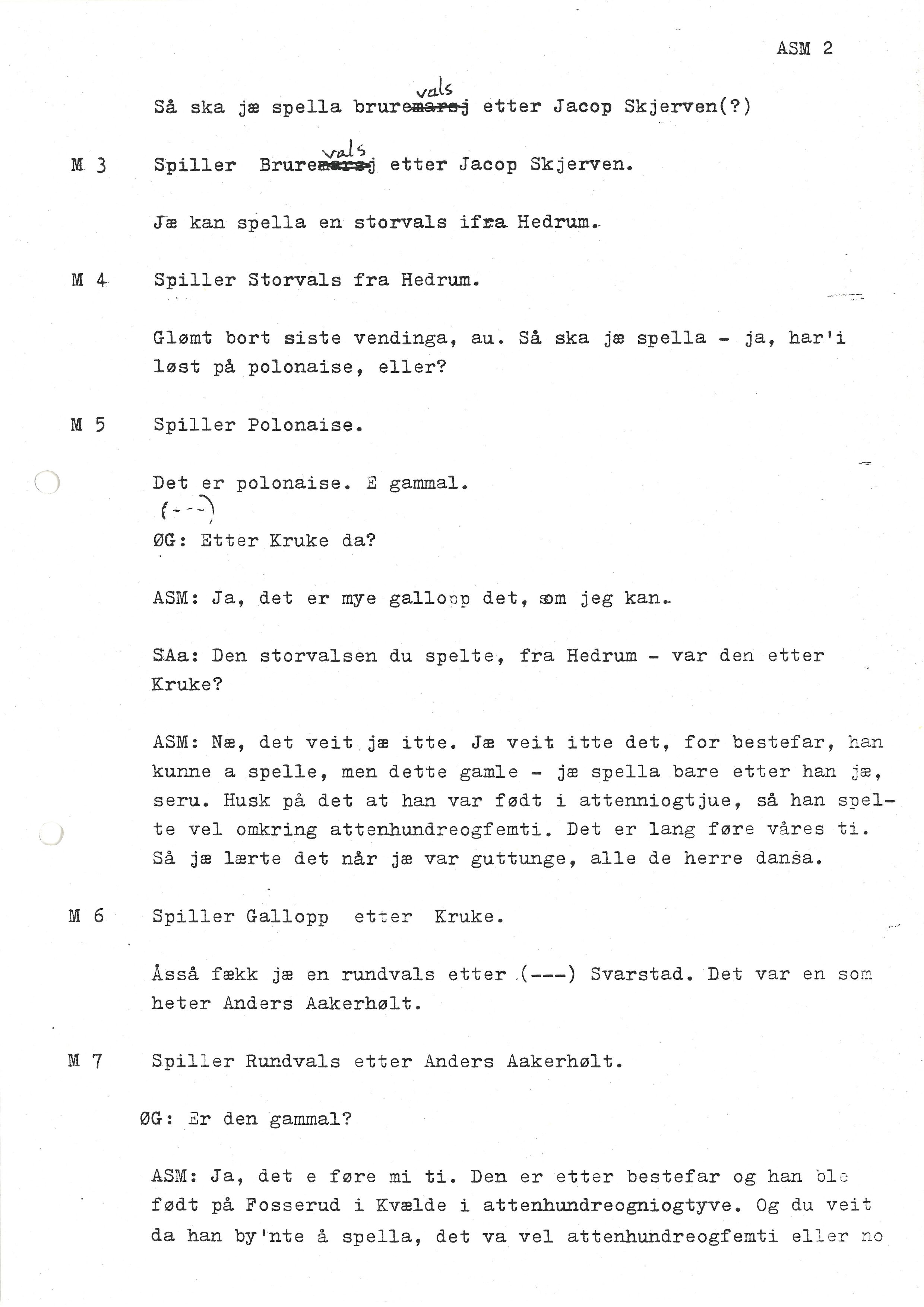 Sa 16 - Folkemusikk fra Vestfold, Gjerdesamlingen, VEMU/A-1868/I/L0001: Informantregister med intervjunedtegnelser, 1979-1986