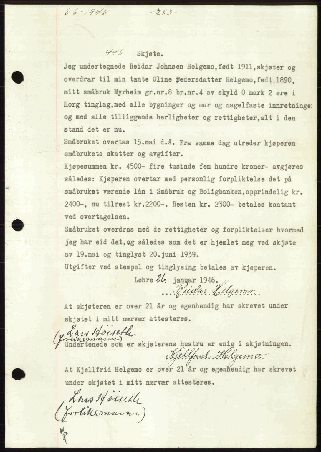 Gauldal sorenskriveri, SAT/A-0014/1/2/2C: Pantebok nr. A2, 1946-1946, Dagboknr: 445/1946