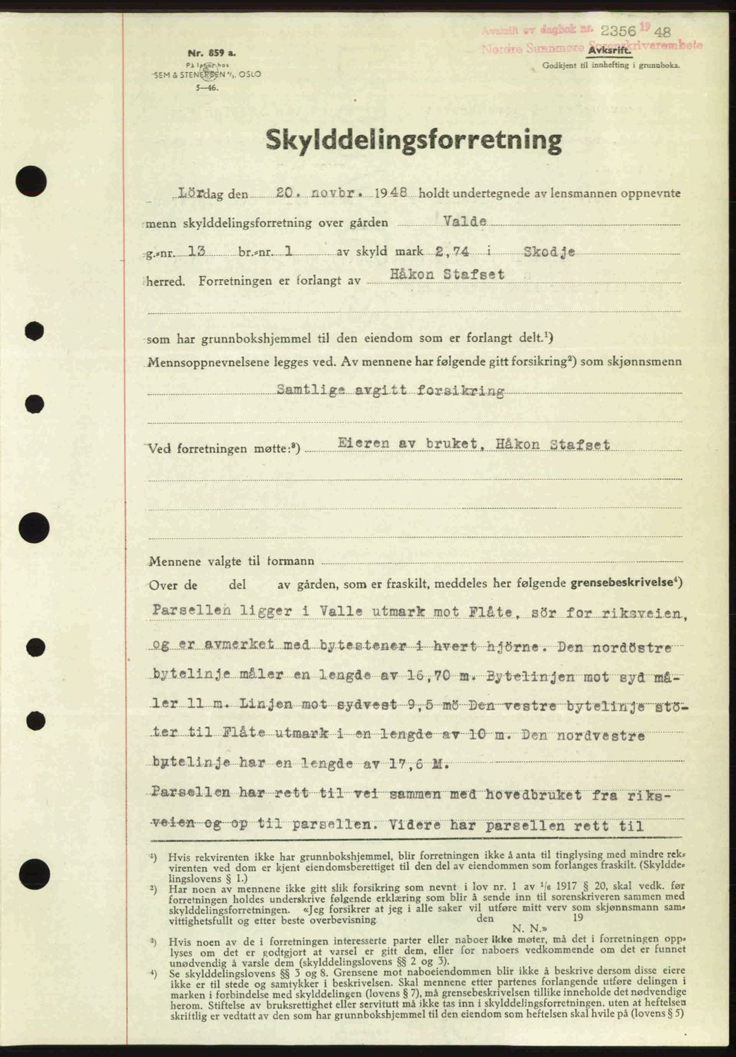 Nordre Sunnmøre sorenskriveri, SAT/A-0006/1/2/2C/2Ca: Pantebok nr. A29, 1948-1949, Dagboknr: 2356/1948