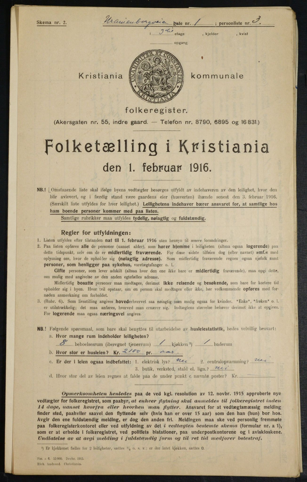 OBA, Kommunal folketelling 1.2.1916 for Kristiania, 1916, s. 124076