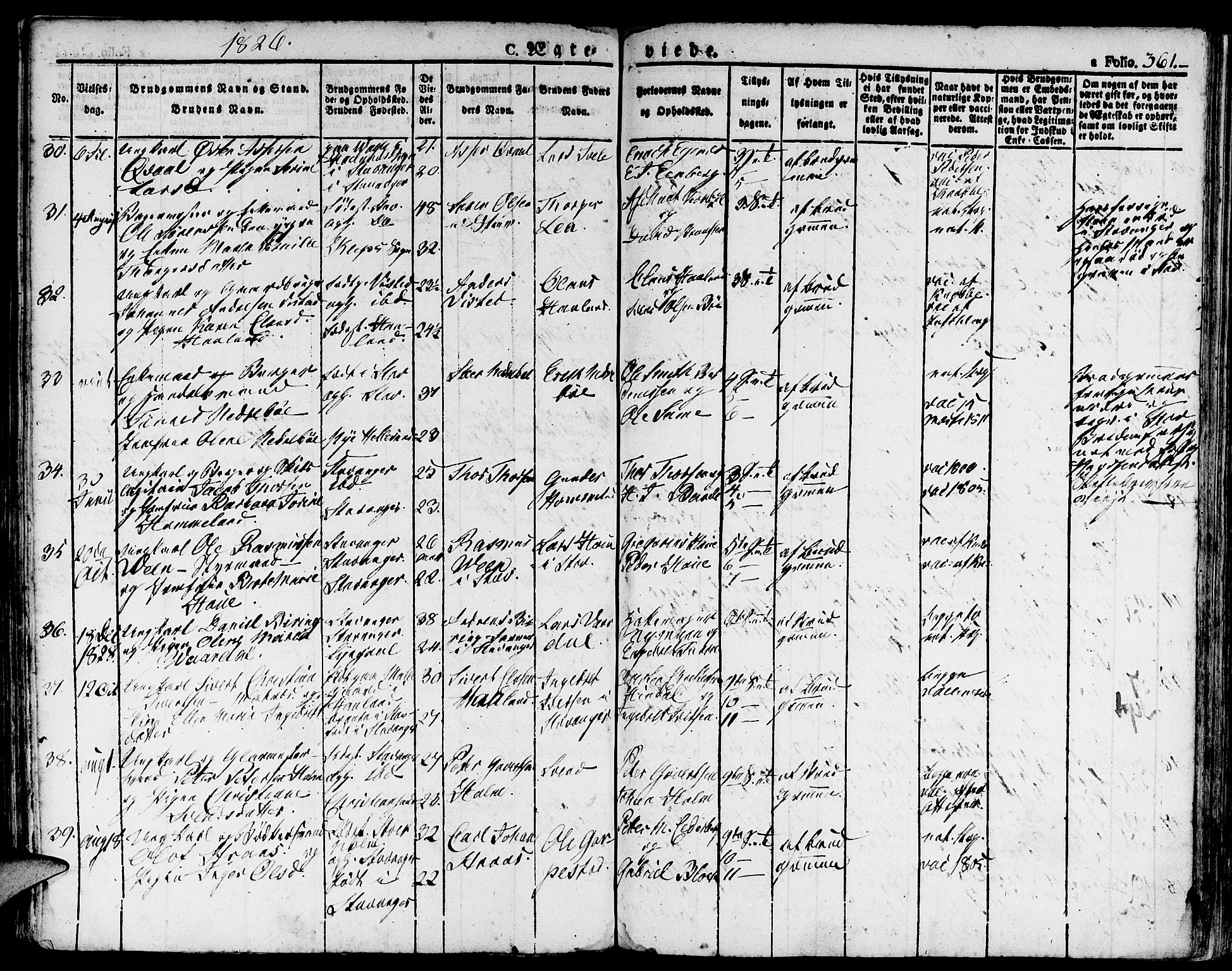 Domkirken sokneprestkontor, AV/SAST-A-101812/001/30/30BA/L0009: Ministerialbok nr. A 9, 1821-1832, s. 361