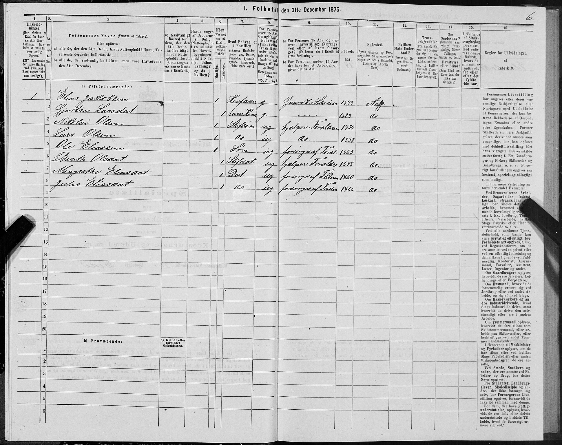 SAT, Folketelling 1875 for 1630P Aafjorden prestegjeld, 1875, s. 2006