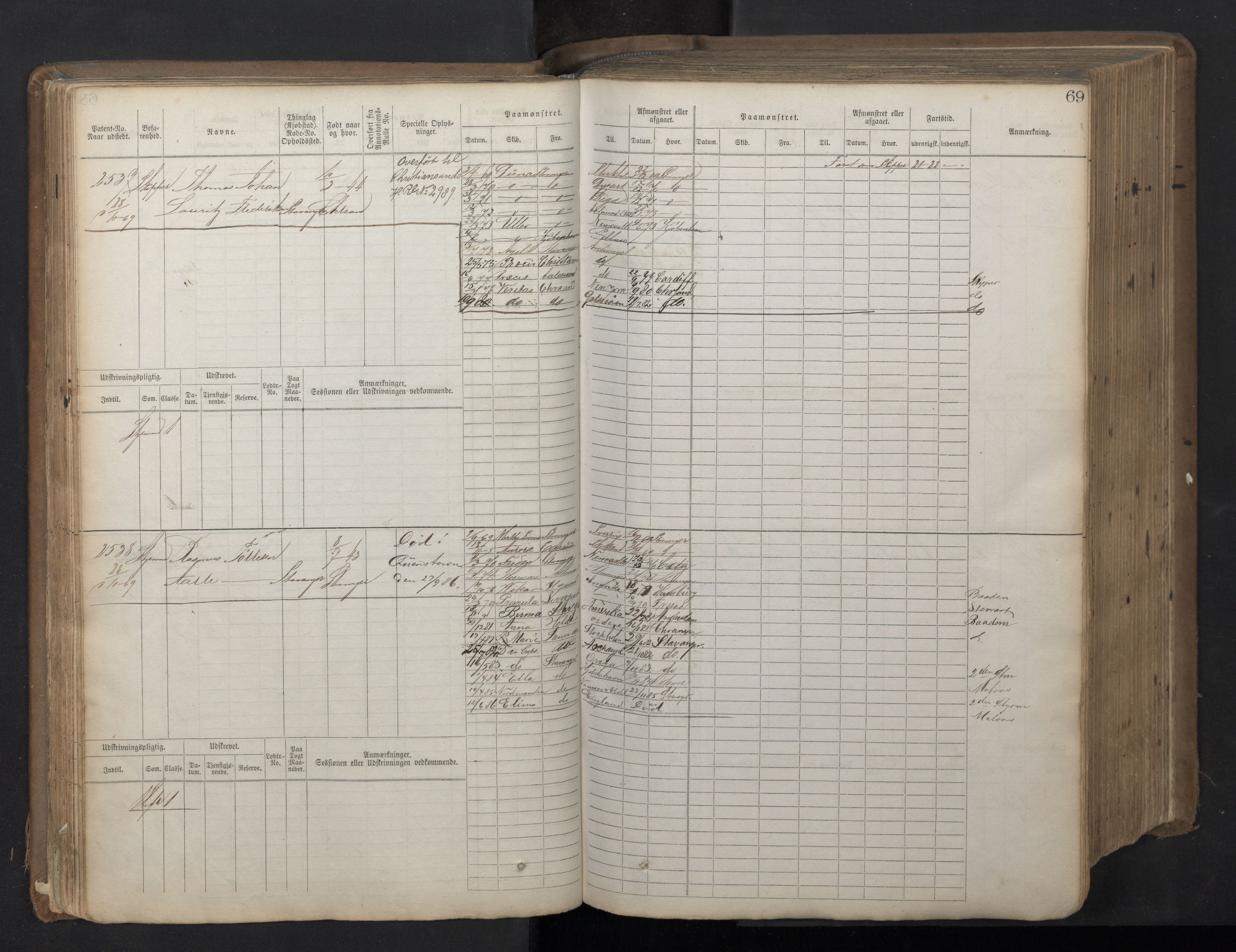 Stavanger sjømannskontor, AV/SAST-A-102006/F/Fb/Fbb/L0018: Sjøfartshovedrulle patnentnr. 2402-3602 (dublett), 1869, s. 72