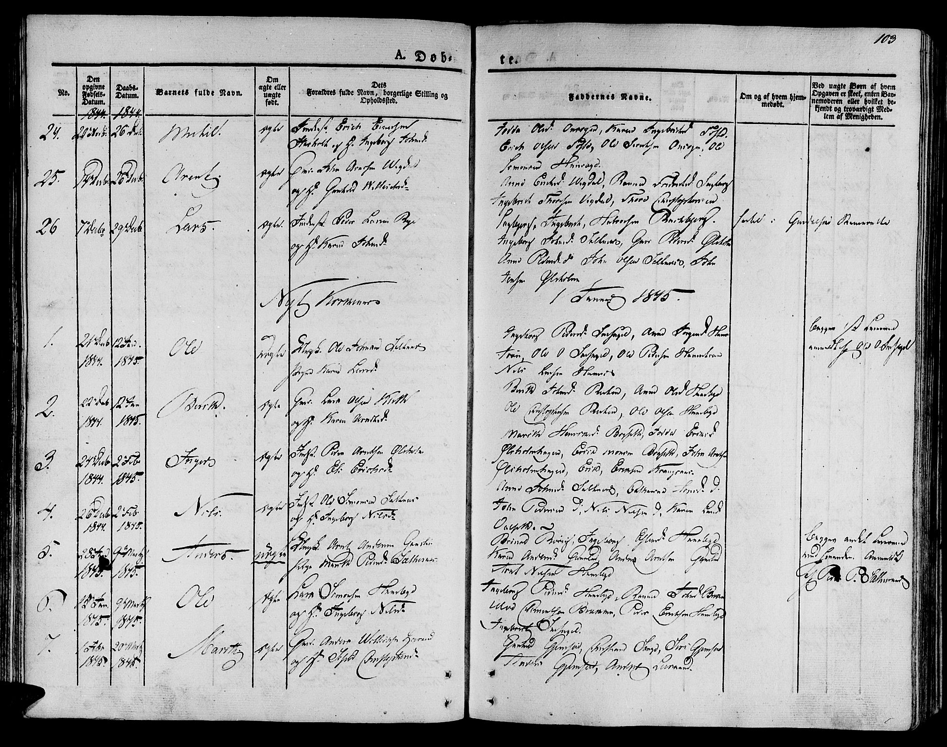 Ministerialprotokoller, klokkerbøker og fødselsregistre - Sør-Trøndelag, SAT/A-1456/612/L0375: Ministerialbok nr. 612A07 /2, 1829-1845, s. 103