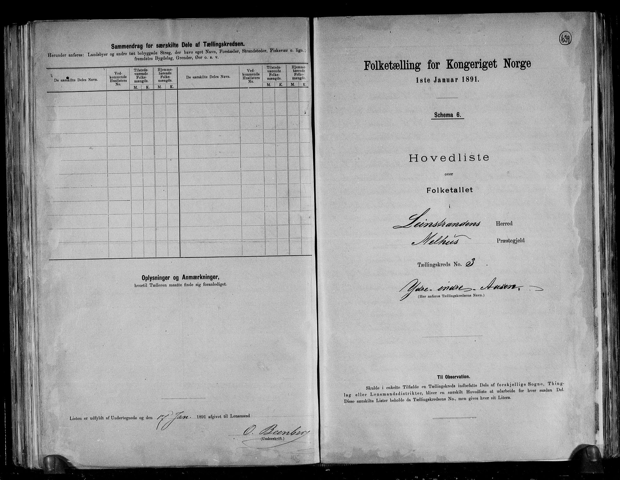 RA, Folketelling 1891 for 1654 Leinstrand herred, 1891, s. 9