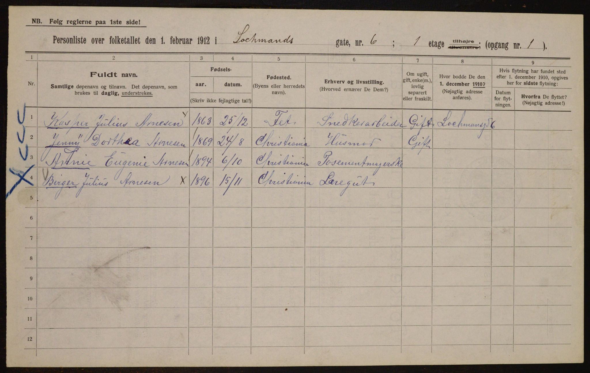 OBA, Kommunal folketelling 1.2.1912 for Kristiania, 1912, s. 58708