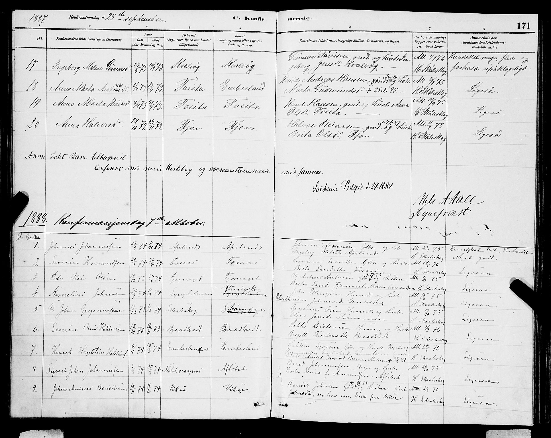 Sveio Sokneprestembete, AV/SAB-A-78501/H/Hab: Klokkerbok nr. A 3, 1878-1896, s. 171