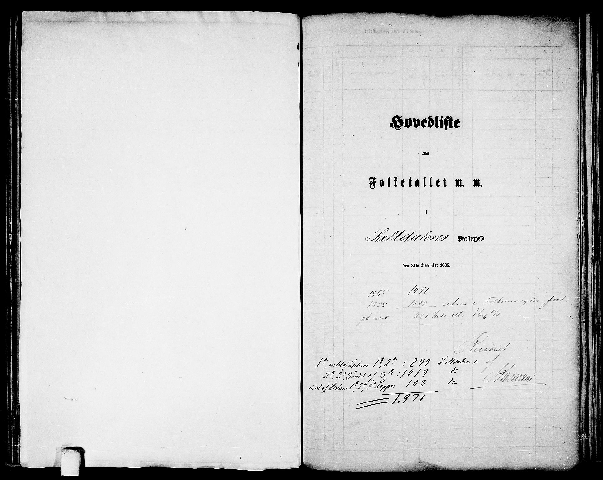 RA, Folketelling 1865 for 1840P Saltdal prestegjeld, 1865, s. 1