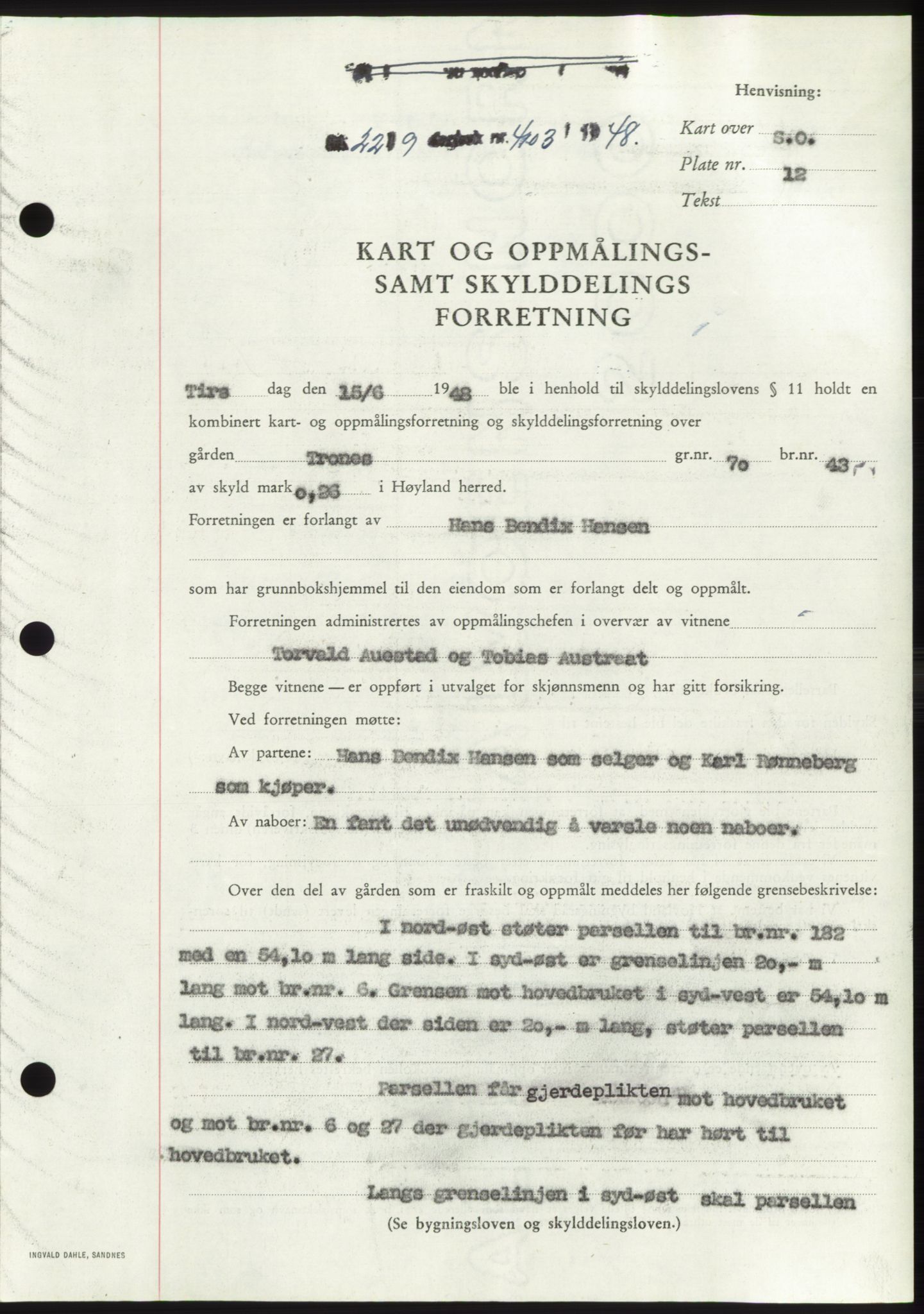 Jæren sorenskriveri, SAST/A-100310/03/G/Gba/L0100: Pantebok, 1948-1948, Dagboknr: 4103/1948