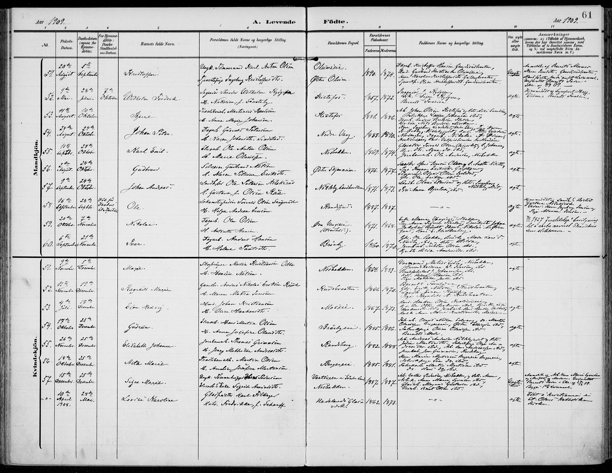 Jevnaker prestekontor, SAH/PREST-116/H/Ha/Haa/L0011: Ministerialbok nr. 11, 1902-1913, s. 61