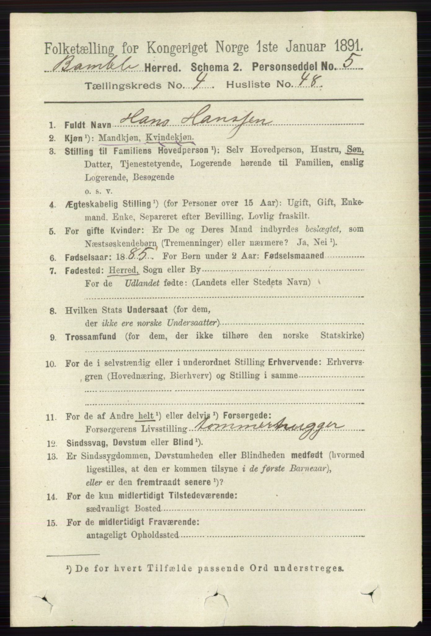 RA, Folketelling 1891 for 0814 Bamble herred, 1891, s. 2024
