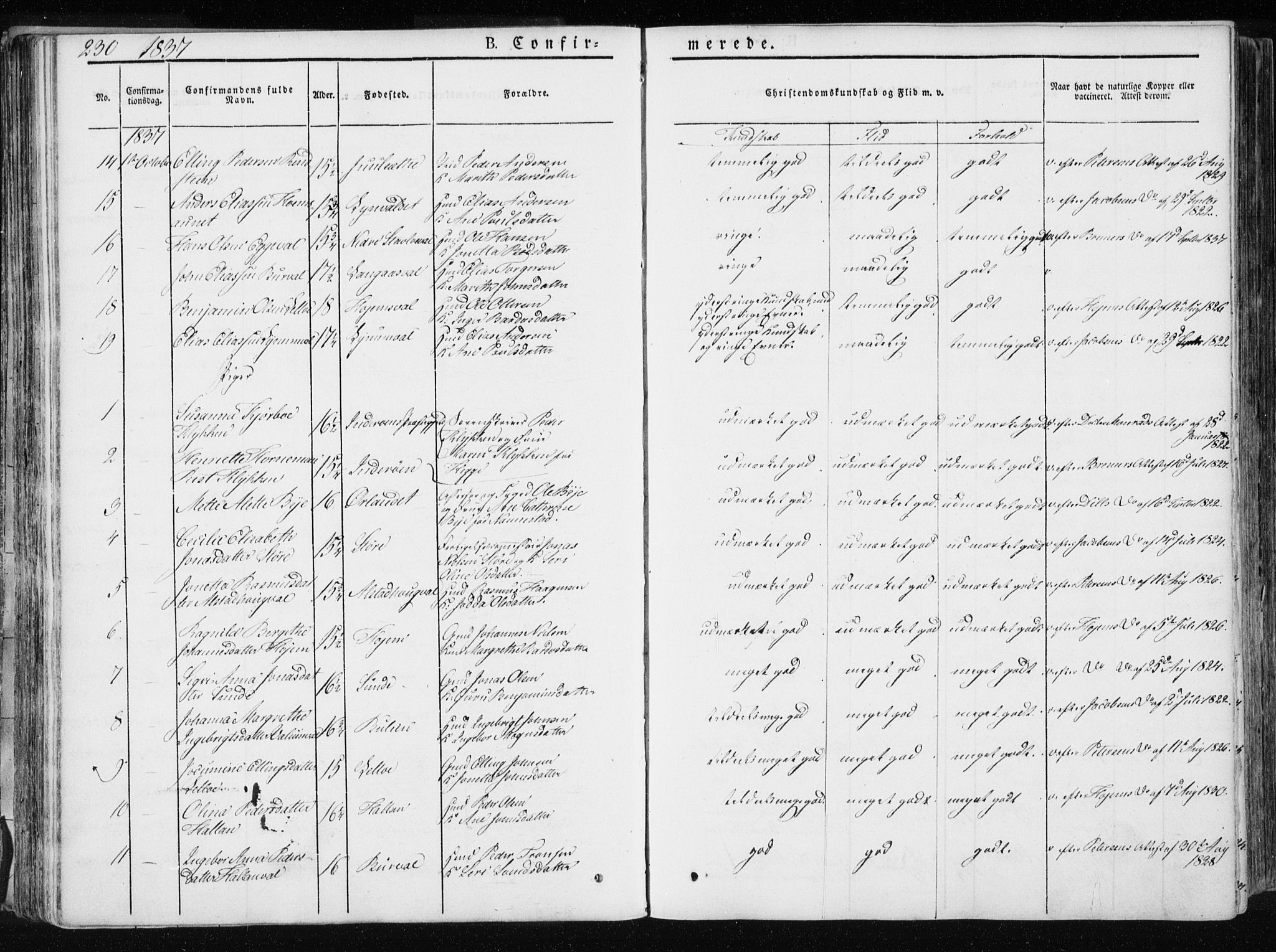 Ministerialprotokoller, klokkerbøker og fødselsregistre - Nord-Trøndelag, SAT/A-1458/717/L0154: Ministerialbok nr. 717A06 /1, 1836-1849, s. 230
