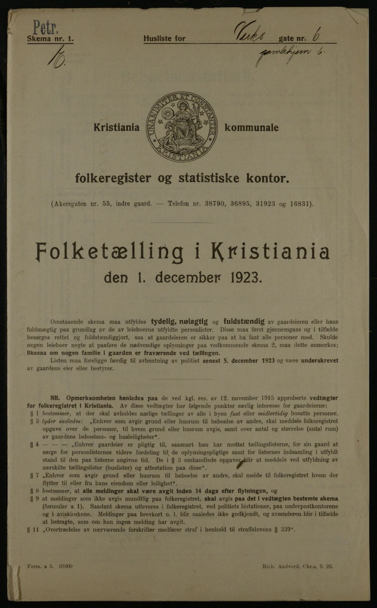 OBA, Kommunal folketelling 1.12.1923 for Kristiania, 1923, s. 134769