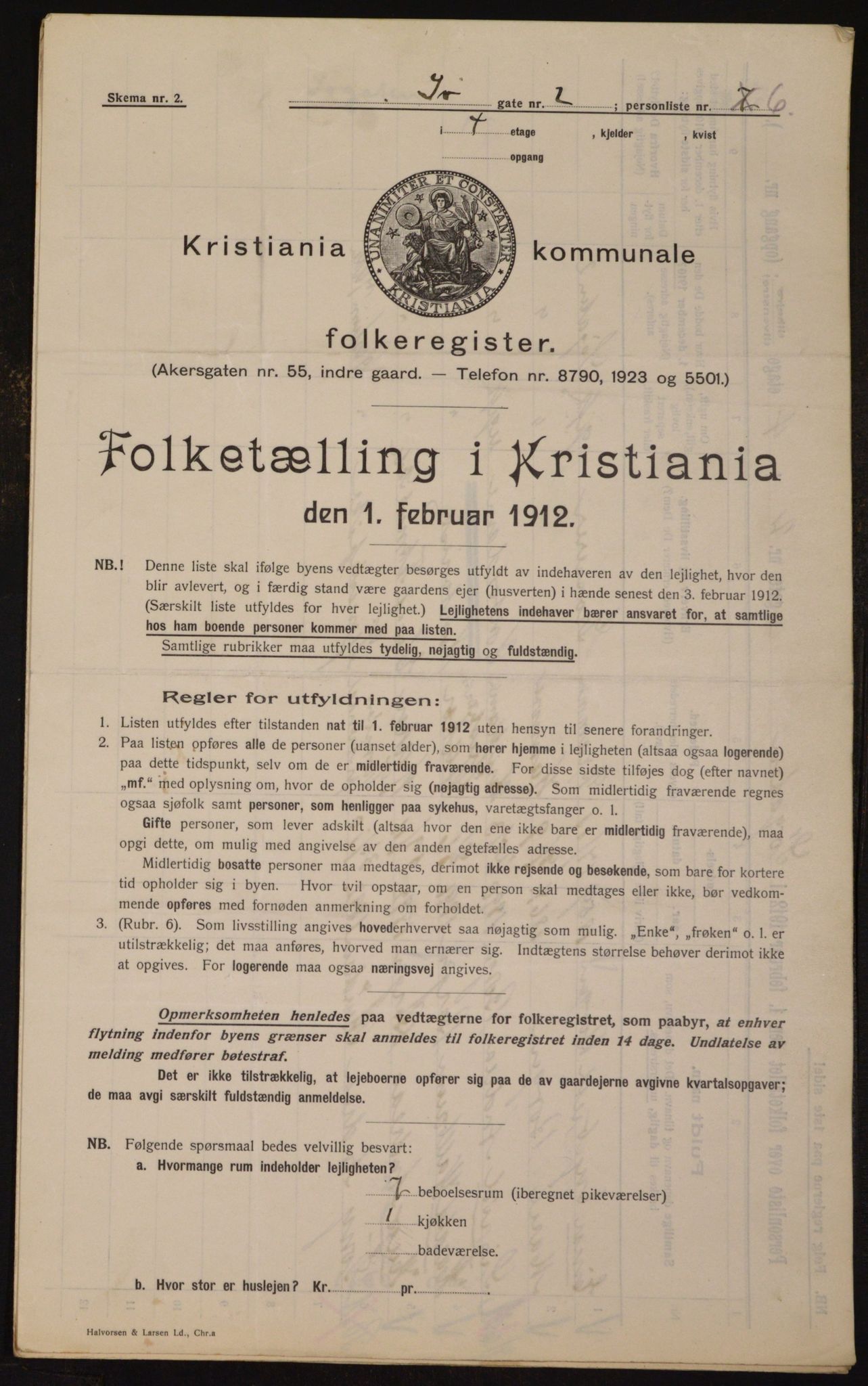 OBA, Kommunal folketelling 1.2.1912 for Kristiania, 1912, s. 95354