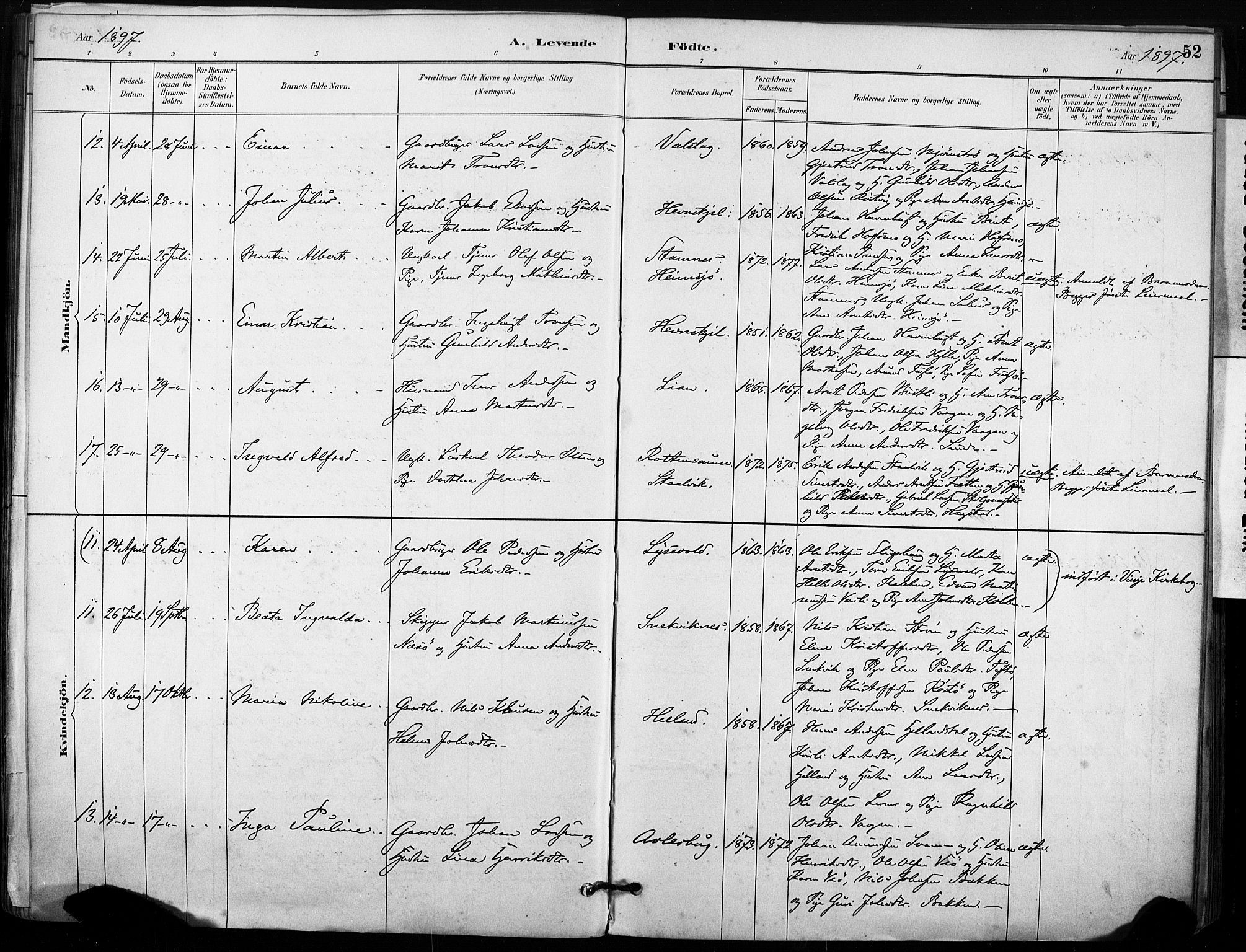 Ministerialprotokoller, klokkerbøker og fødselsregistre - Sør-Trøndelag, SAT/A-1456/633/L0518: Ministerialbok nr. 633A01, 1884-1906, s. 52