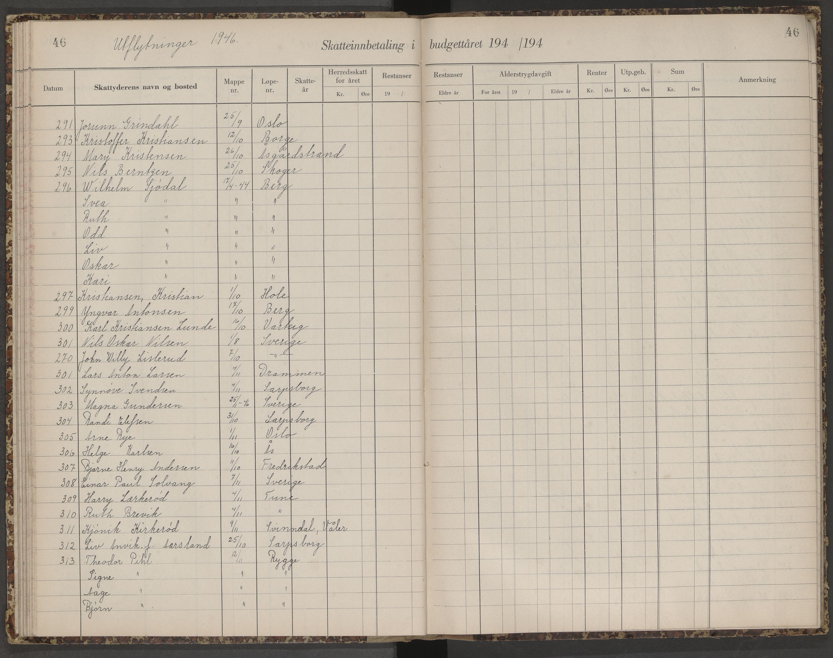 Skjeberg folkeregister, AV/SAO-A-10495/K/Ka/L0003: Fortegnelse over inn- og utflyttede, 1943-1947, s. 46