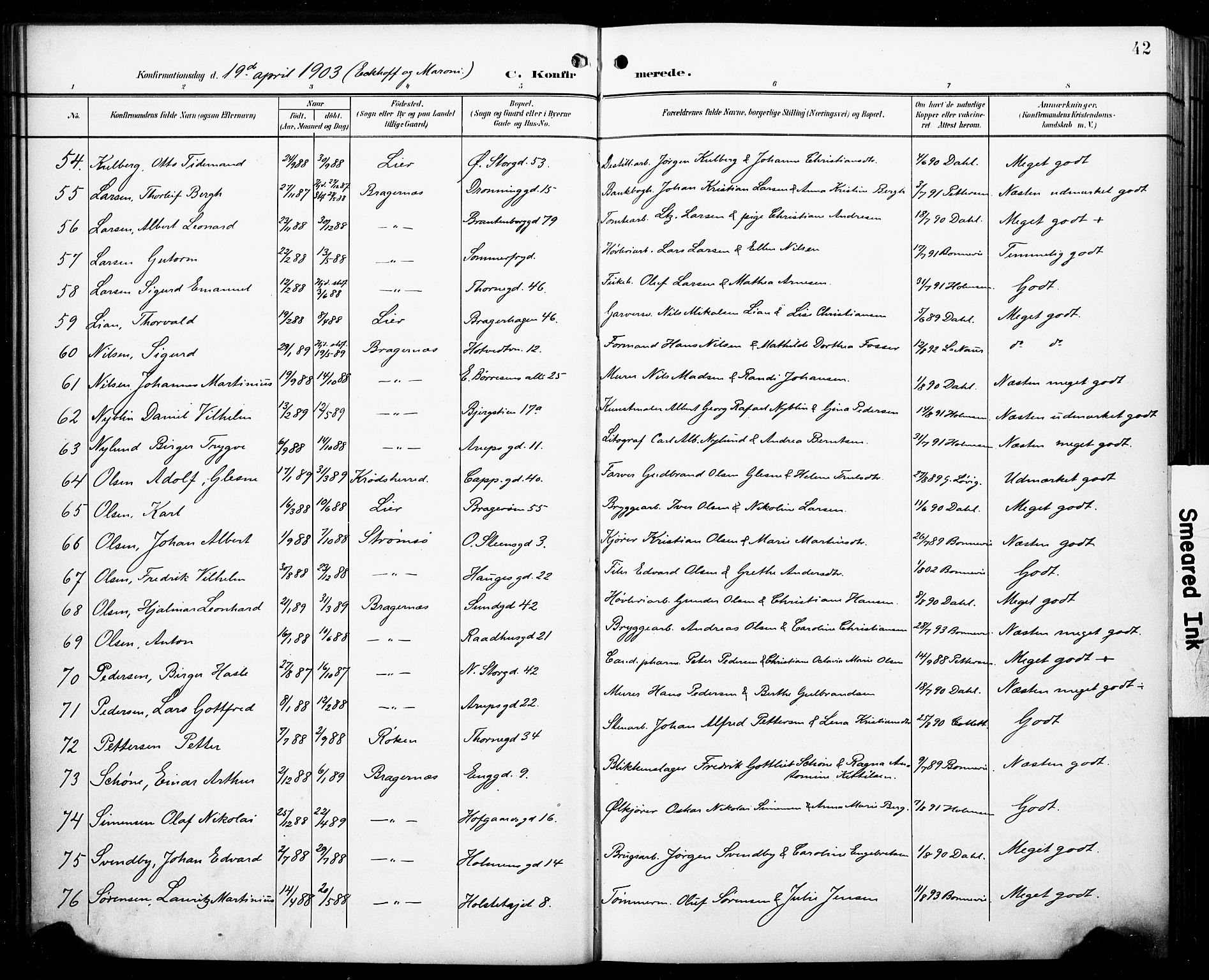 Bragernes kirkebøker, AV/SAKO-A-6/F/Fc/L0007: Ministerialbok nr. III 7, 1898-1909, s. 42