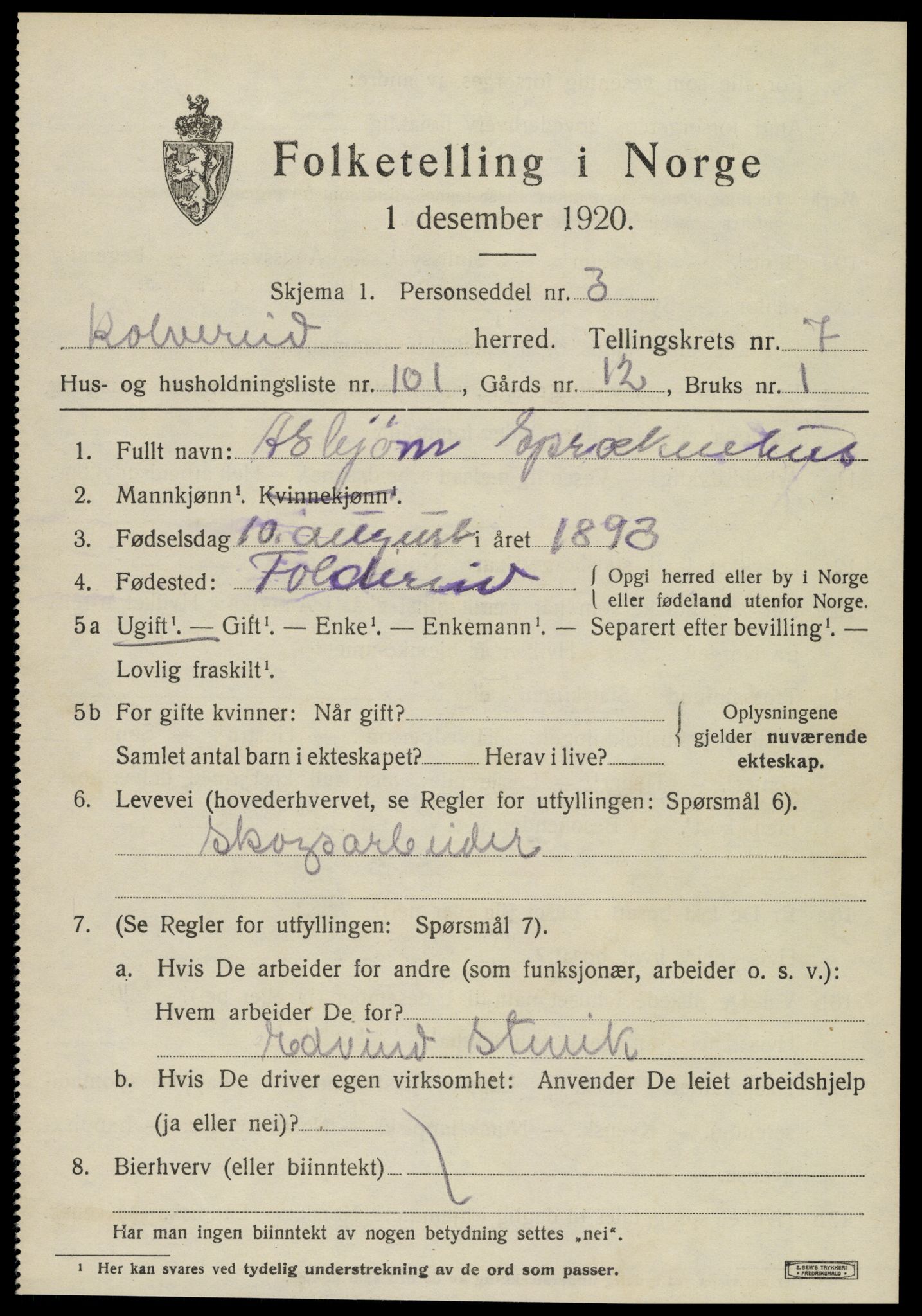 SAT, Folketelling 1920 for 1752 Kolvereid herred, 1920, s. 5075