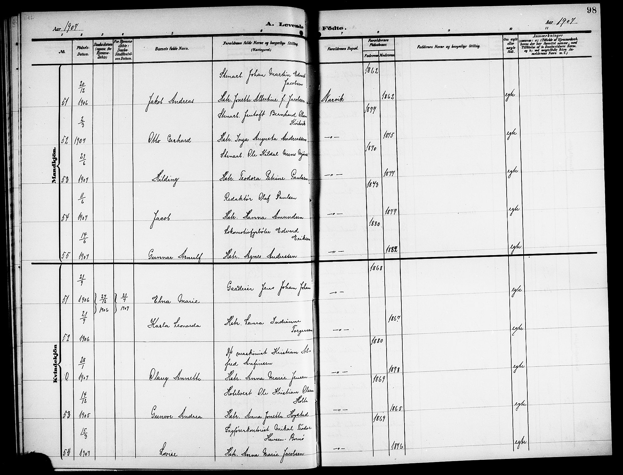 Ministerialprotokoller, klokkerbøker og fødselsregistre - Nordland, AV/SAT-A-1459/871/L1012: Klokkerbok nr. 871C01, 1902-1909, s. 98